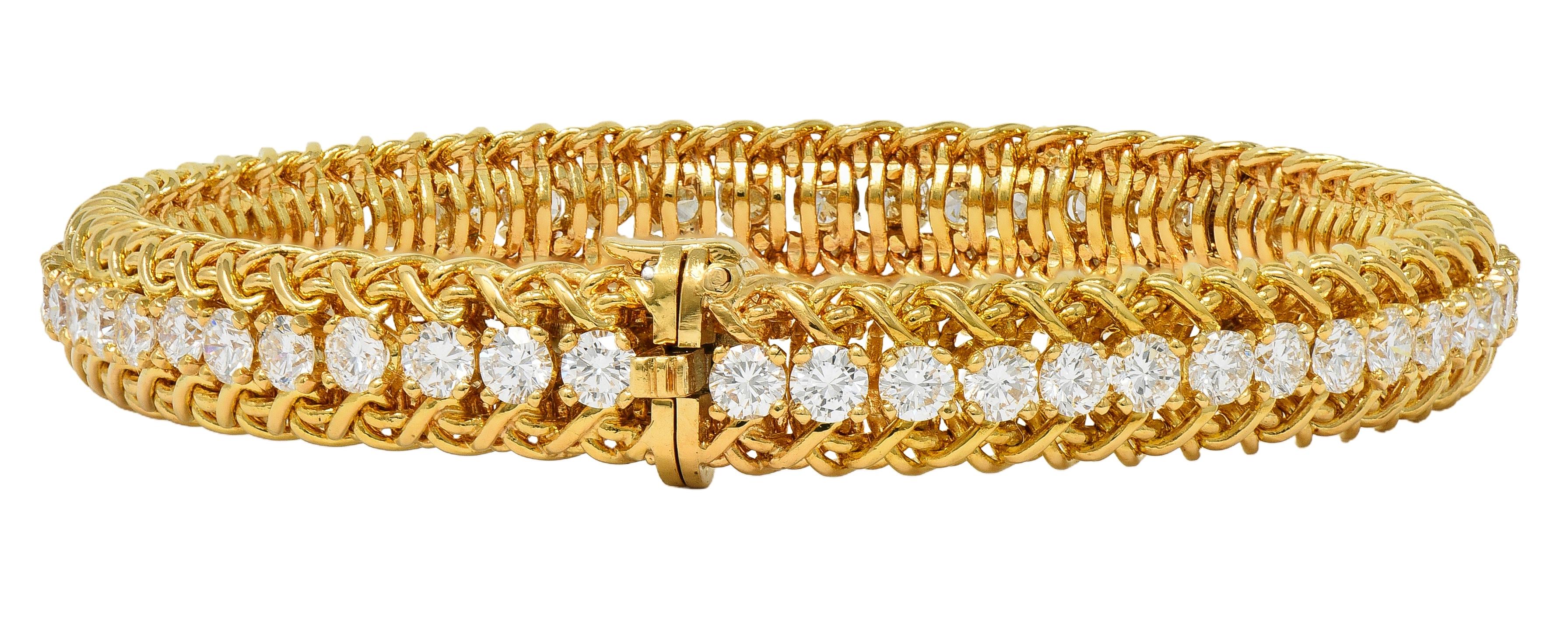 Oscar Heyman 5.80 CTW Diamond 18 Karat Yellow Gold Vintage Woven Line Bracelet