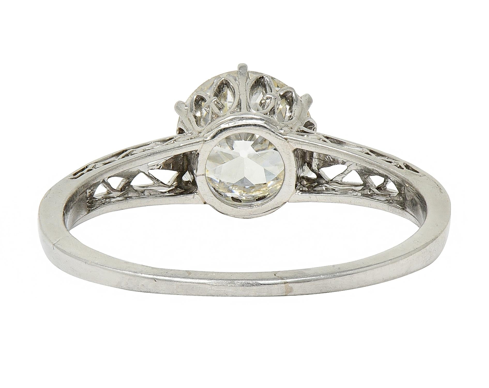 Art Deco Old European Diamond Platinum Fleur-De-Lis Solitaire Engagement Ring