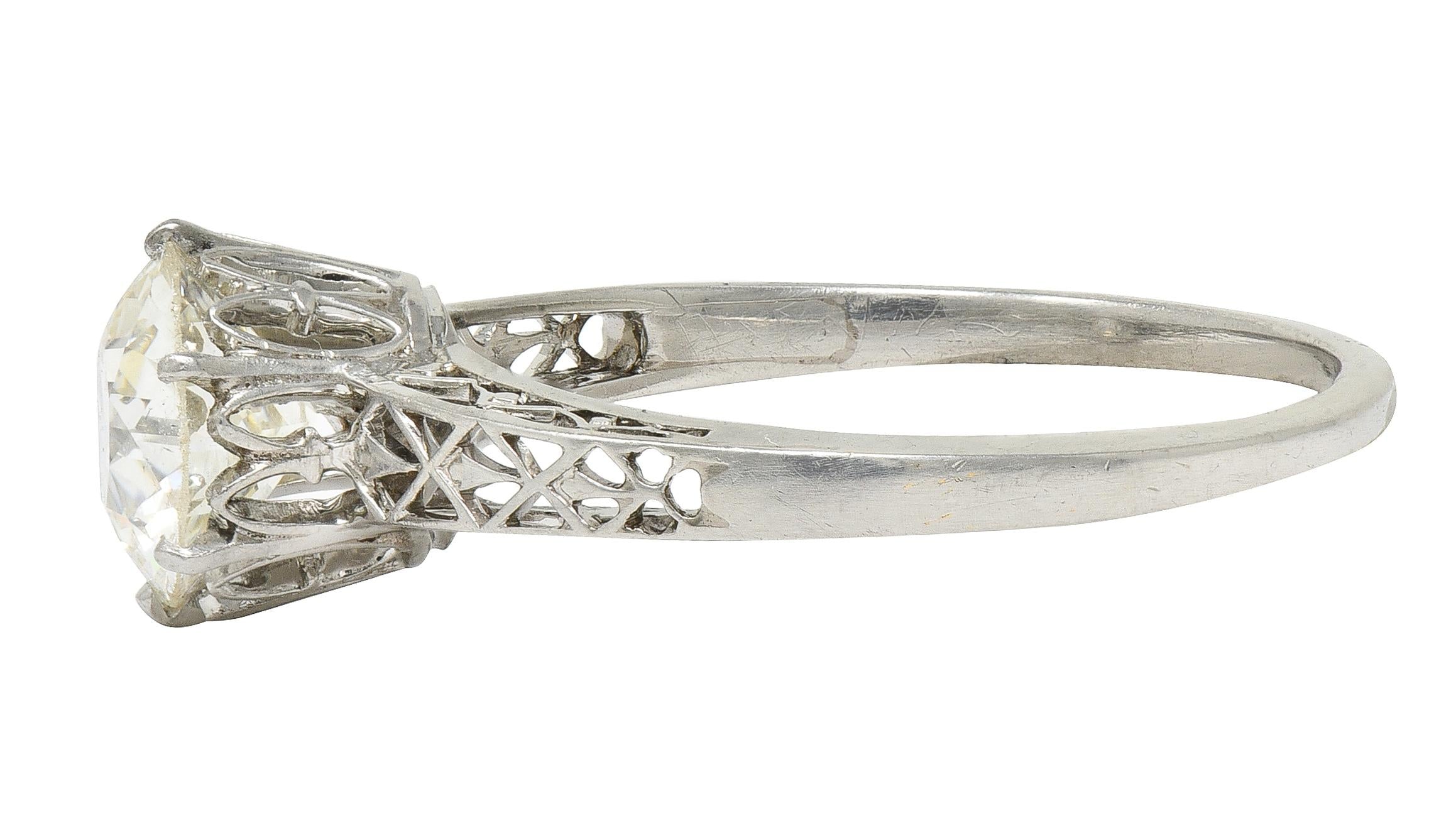 Art Deco Old European Diamond Platinum Fleur-De-Lis Solitaire Engagement Ring