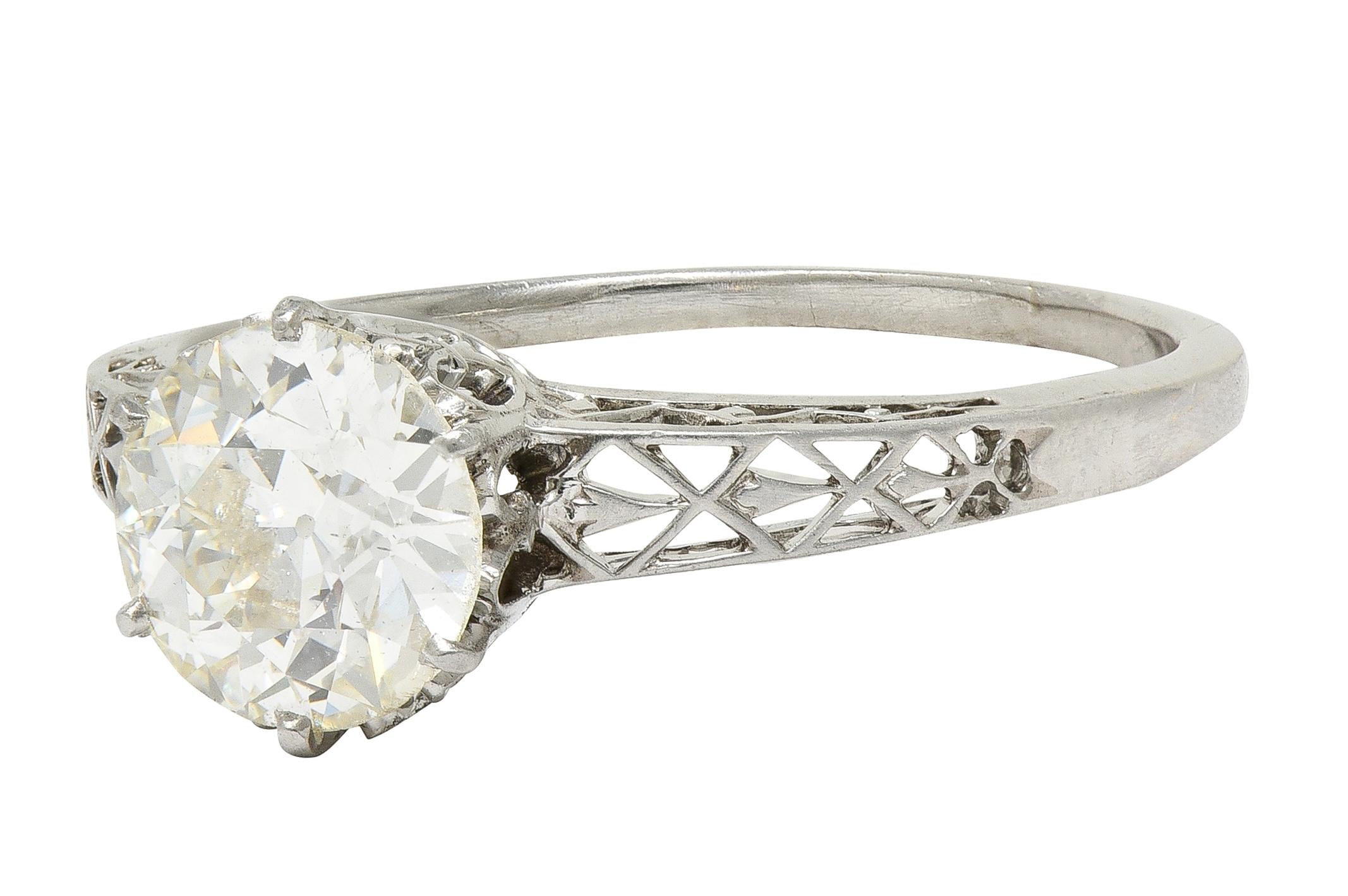 Art Deco Old European Diamond Platinum Fleur-De-Lis Solitaire Engagement Ring