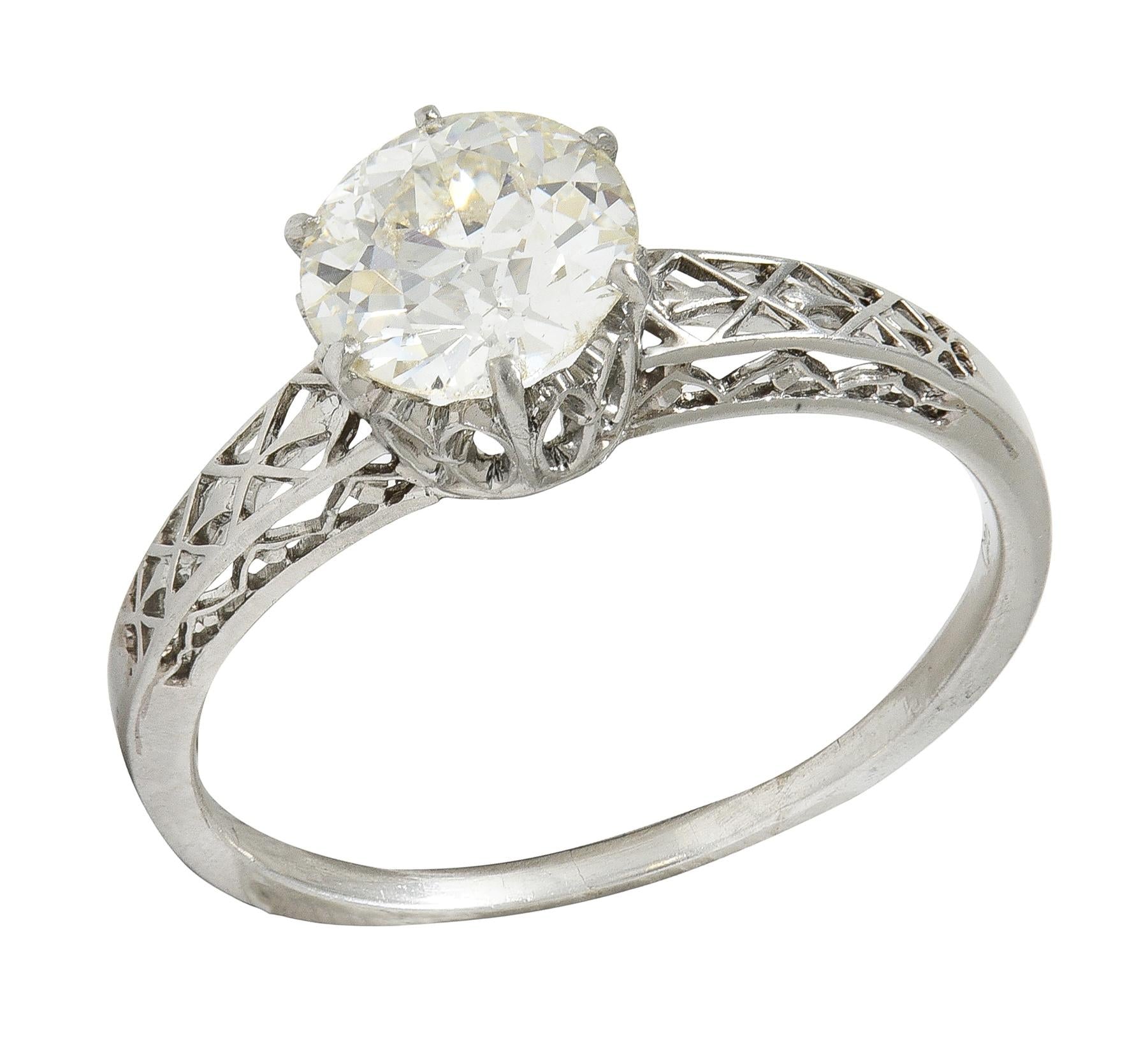 Art Deco Old European Diamond Platinum Fleur-De-Lis Solitaire Engagement Ring