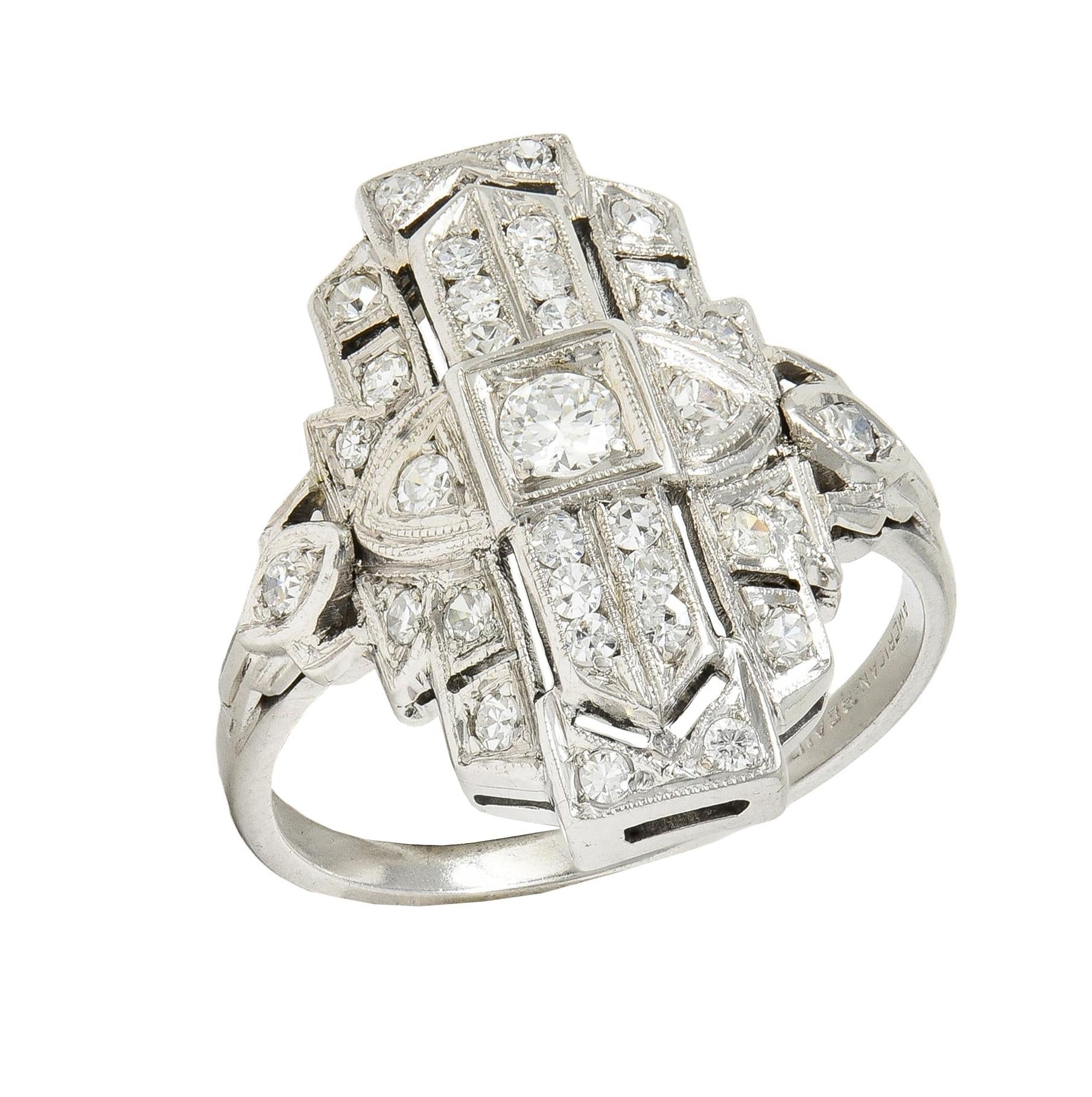 Wexler Bros Art Deco 0.52 CTW Diamond 18K White Gold Vintage Navette Dinner Ring