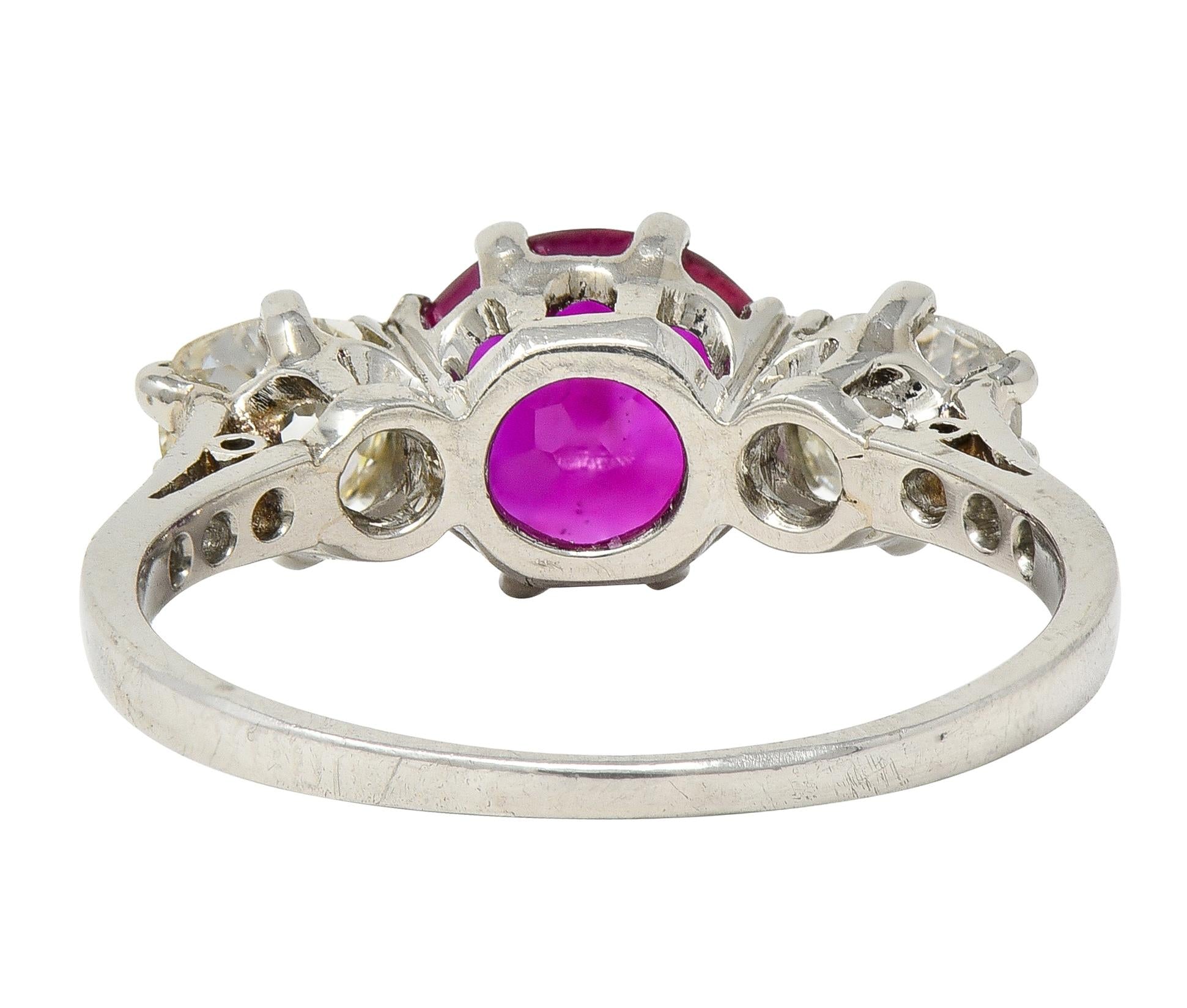 Edwardian 1.90 CTW No Heat Burma Ruby Diamond Platinum Antique Three Stone Ring