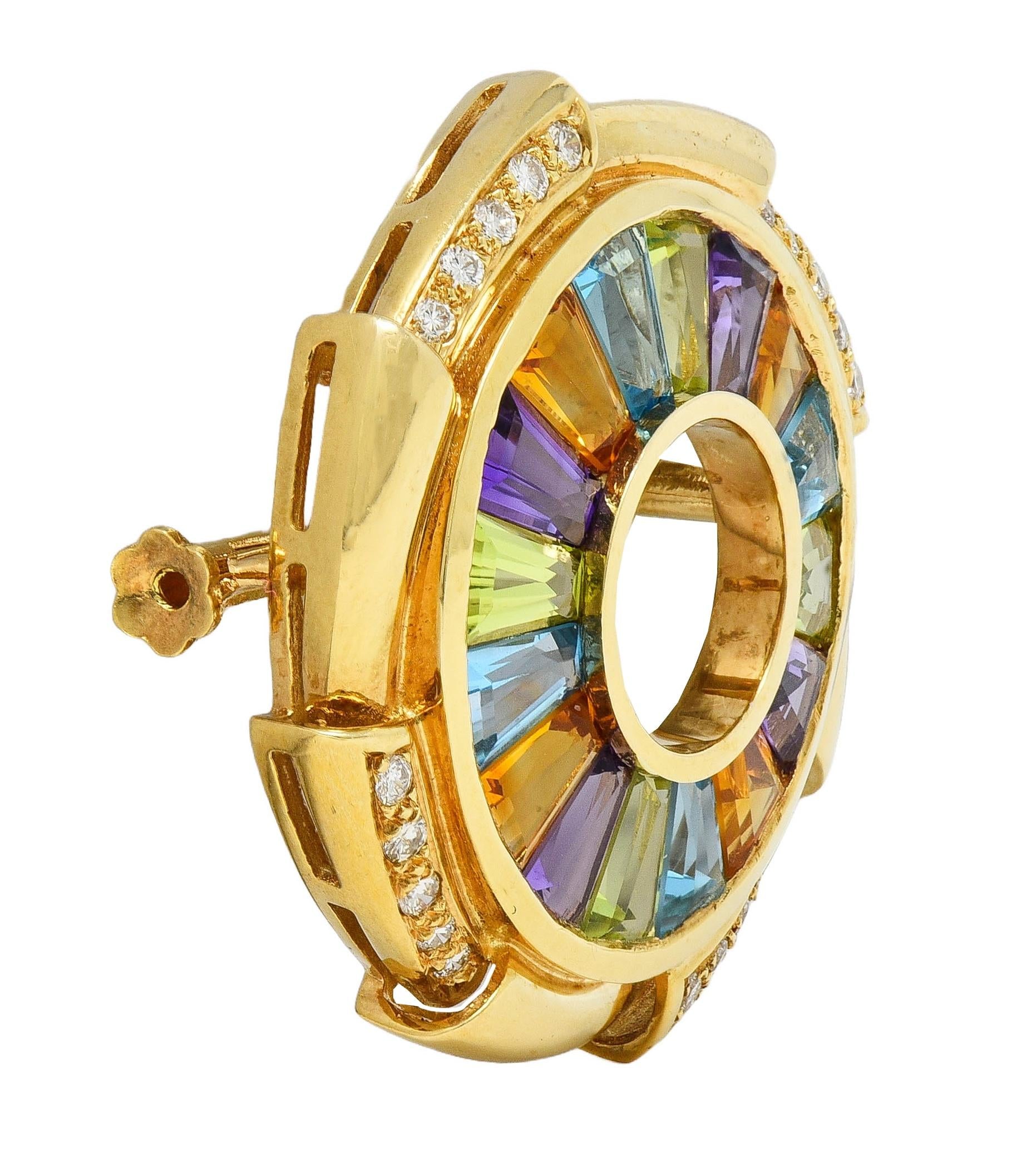 H.Stern Diamond Multi-Gem 18 Karat Yellow Gold Rainbow Pinwheel Vintage Brooch