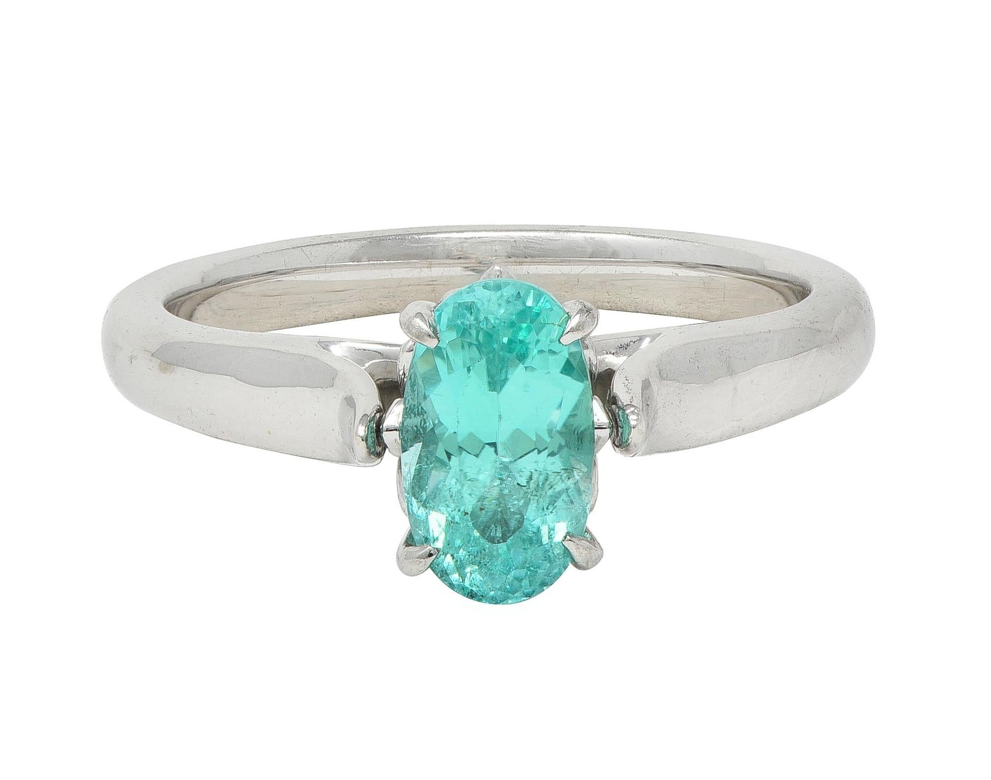 Paraiba Tourmaline 18 Karat White Gold Solitaire Gemstone Ring GIA