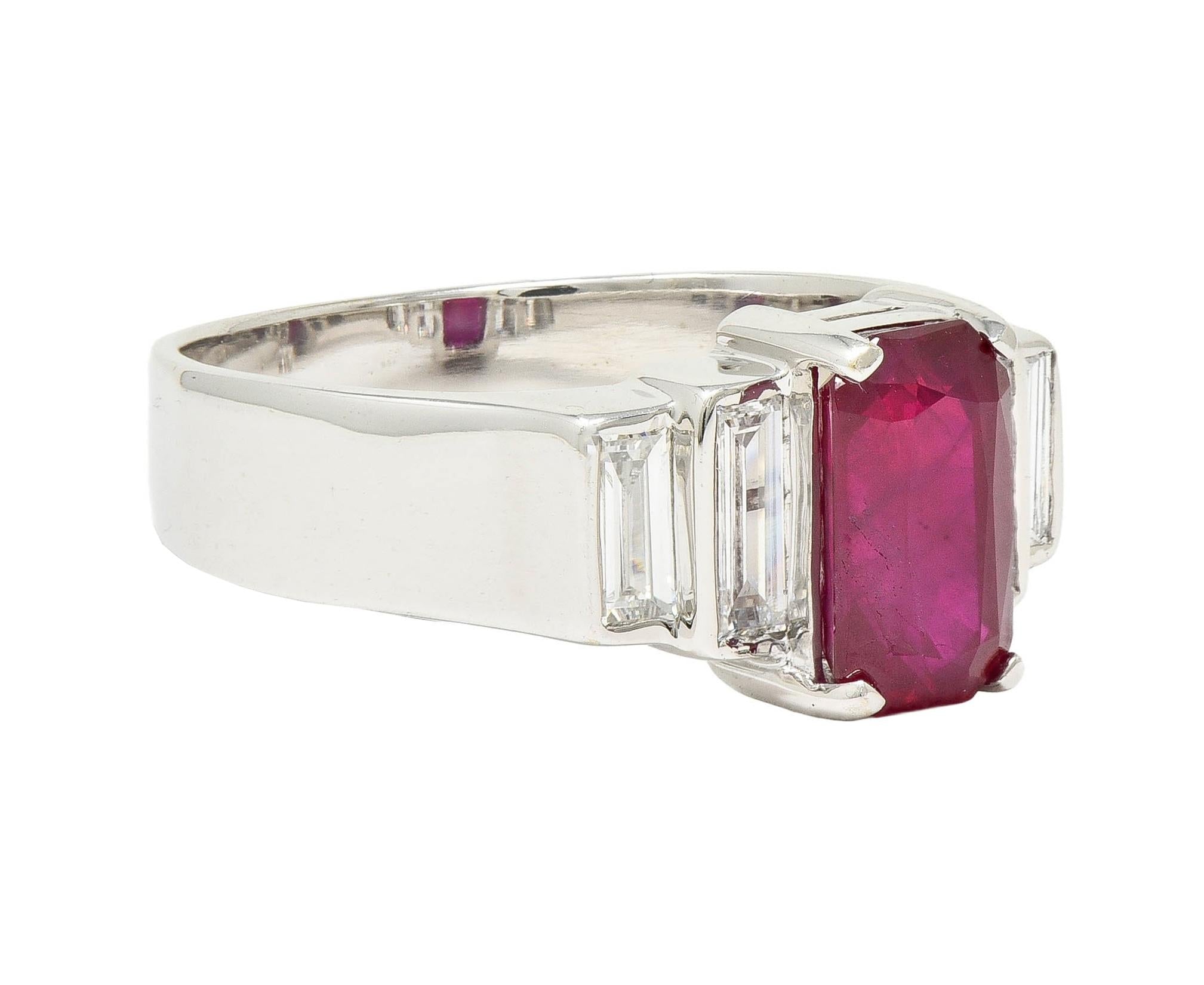 Contemporary 2.10 CTW Emerald Cut Ruby Diamond 18 Karat White Gold Ring