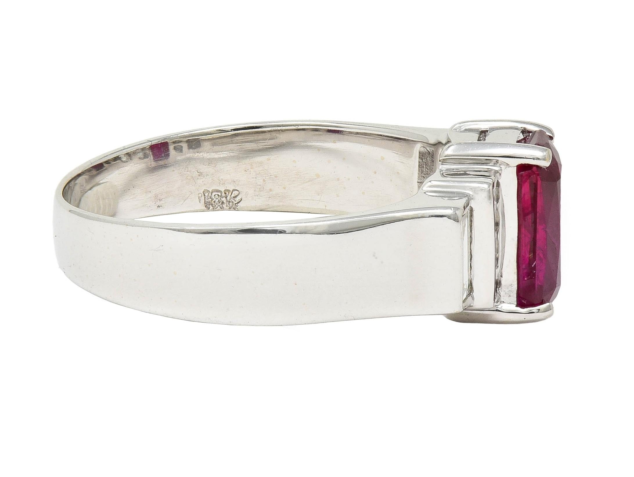 Contemporary 2.10 CTW Emerald Cut Ruby Diamond 18 Karat White Gold Ring
