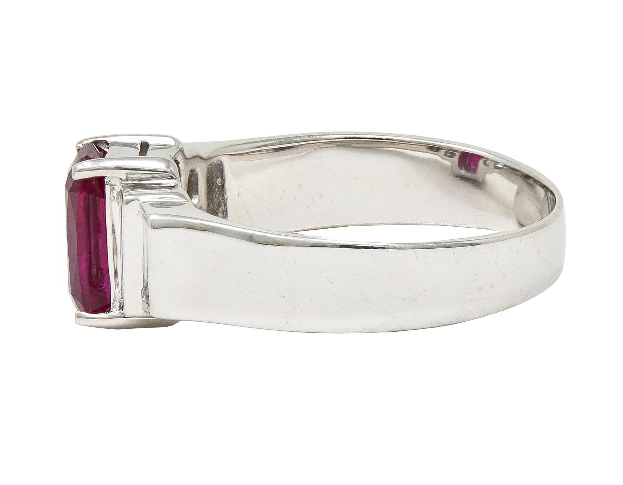 Contemporary 2.10 CTW Emerald Cut Ruby Diamond 18 Karat White Gold Ring
