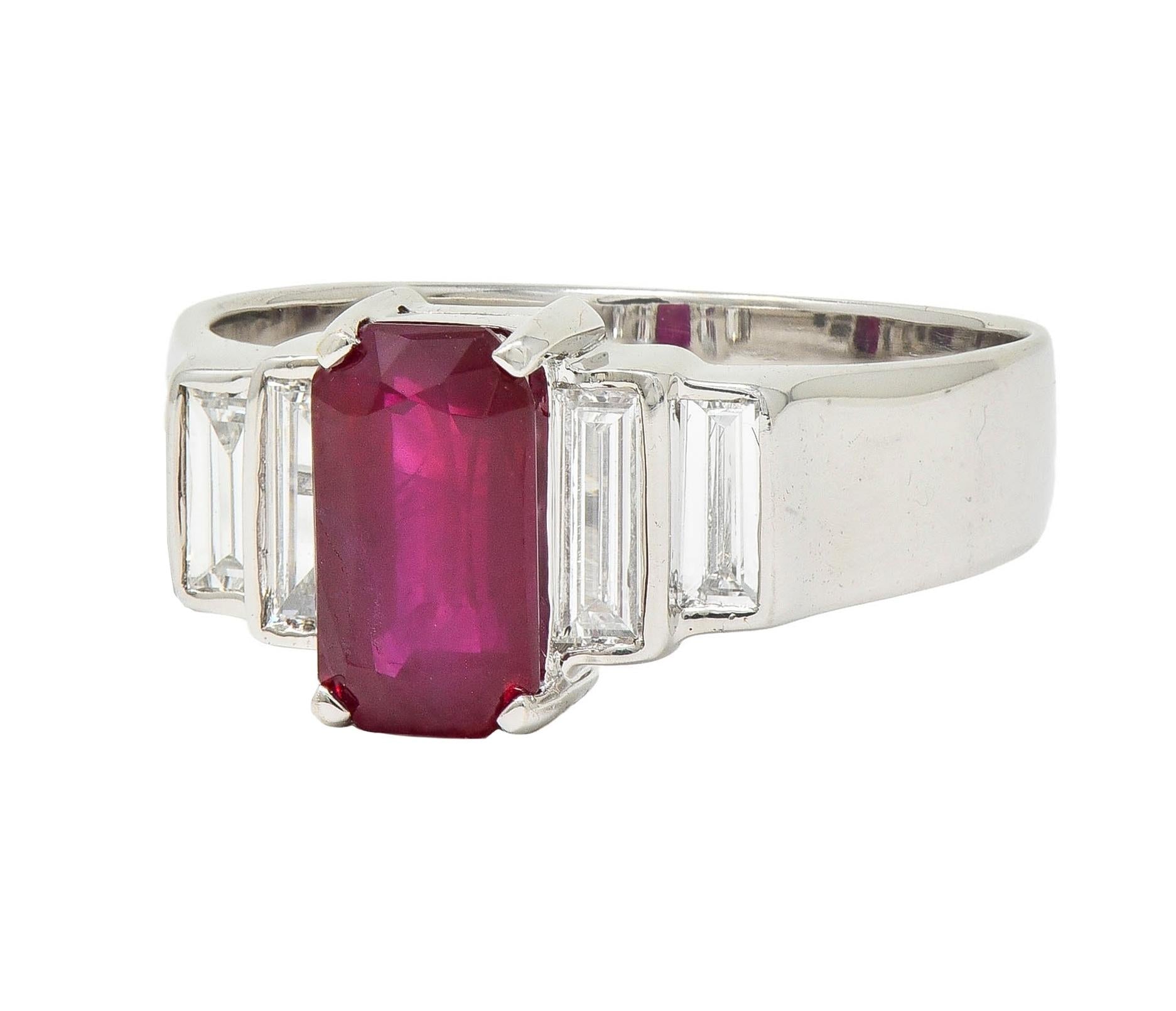 Contemporary 2.10 CTW Emerald Cut Ruby Diamond 18 Karat White Gold Ring