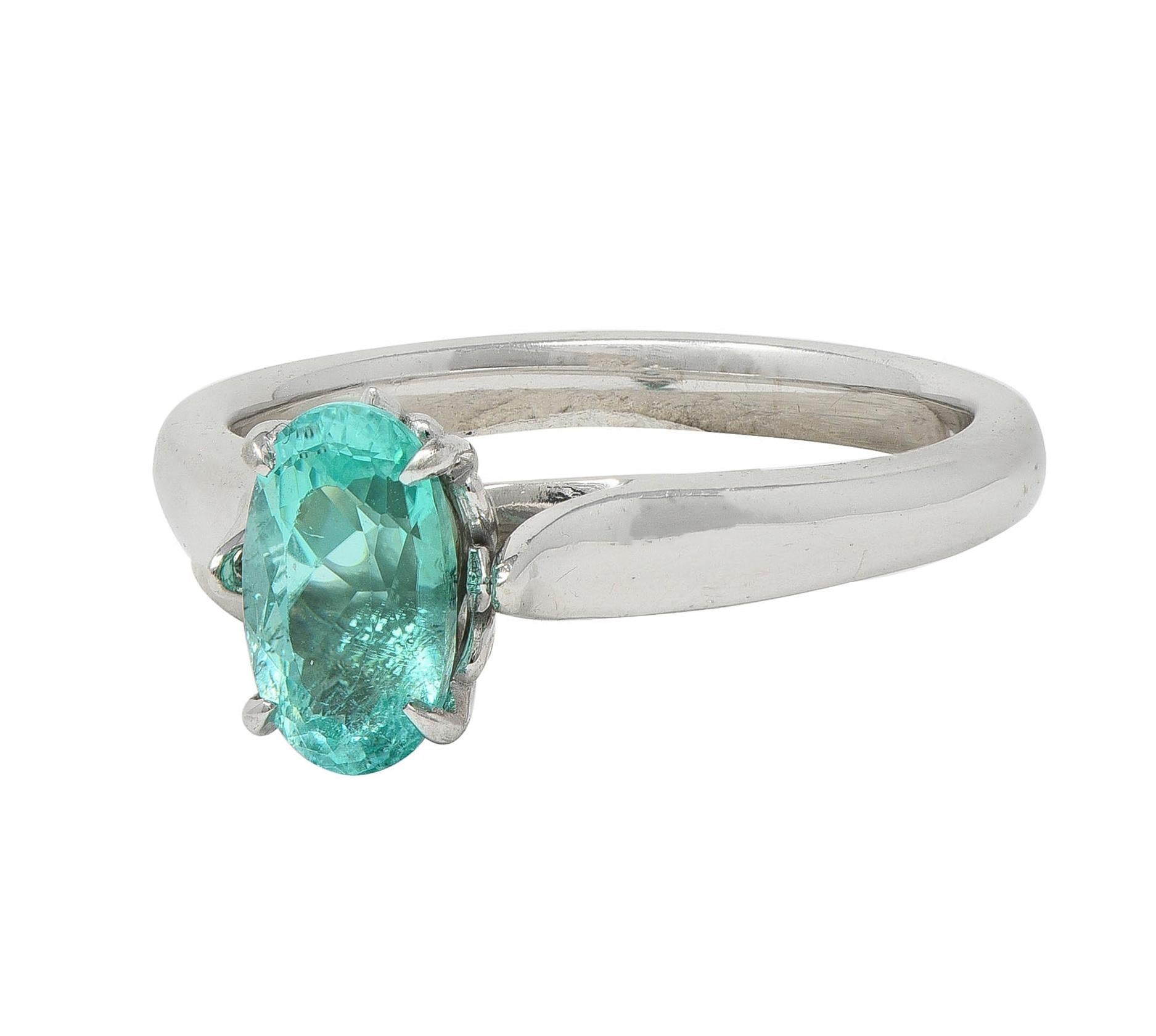 Paraiba Tourmaline 18 Karat White Gold Solitaire Gemstone Ring GIA