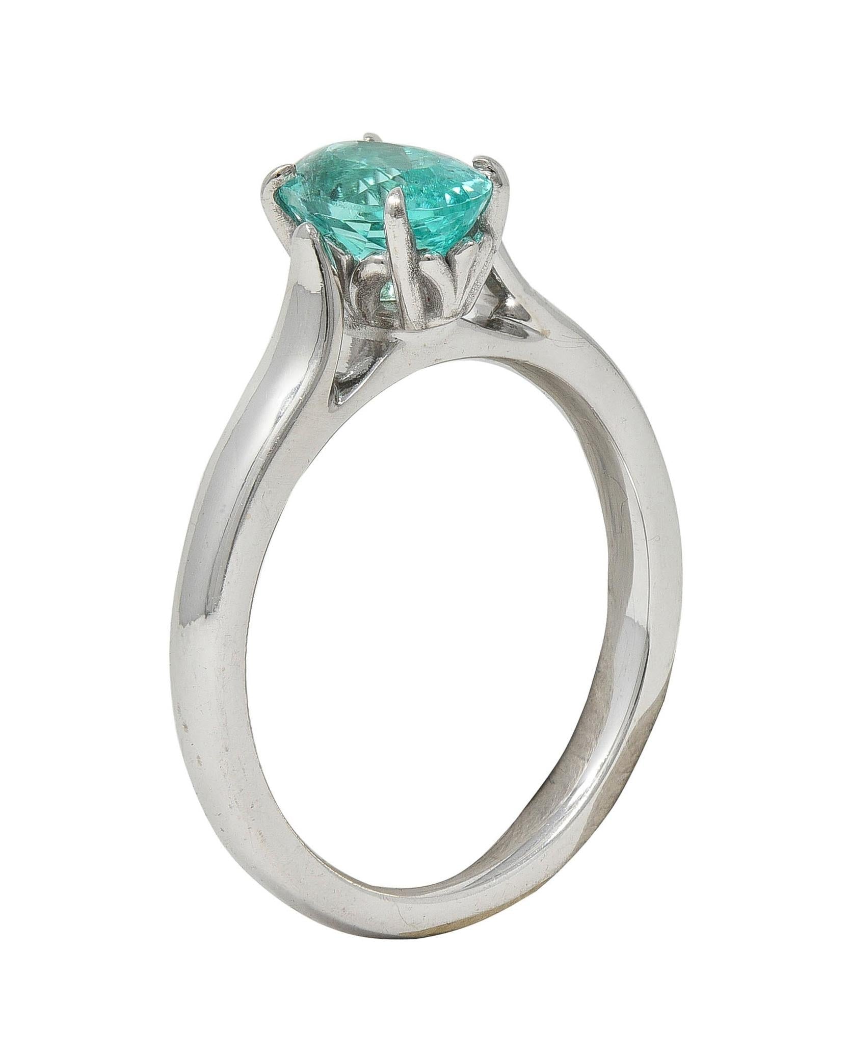 Paraiba Tourmaline 18 Karat White Gold Solitaire Gemstone Ring GIA