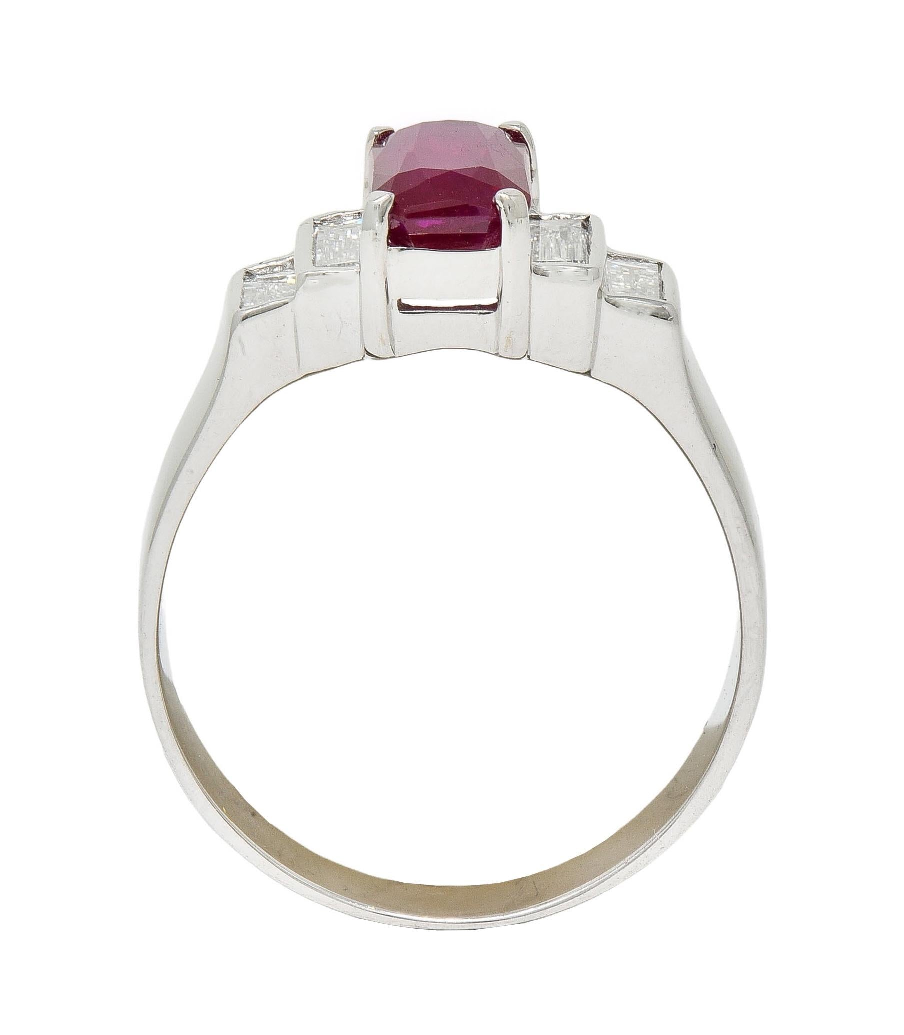 Contemporary 2.10 CTW Emerald Cut Ruby Diamond 18 Karat White Gold Ring