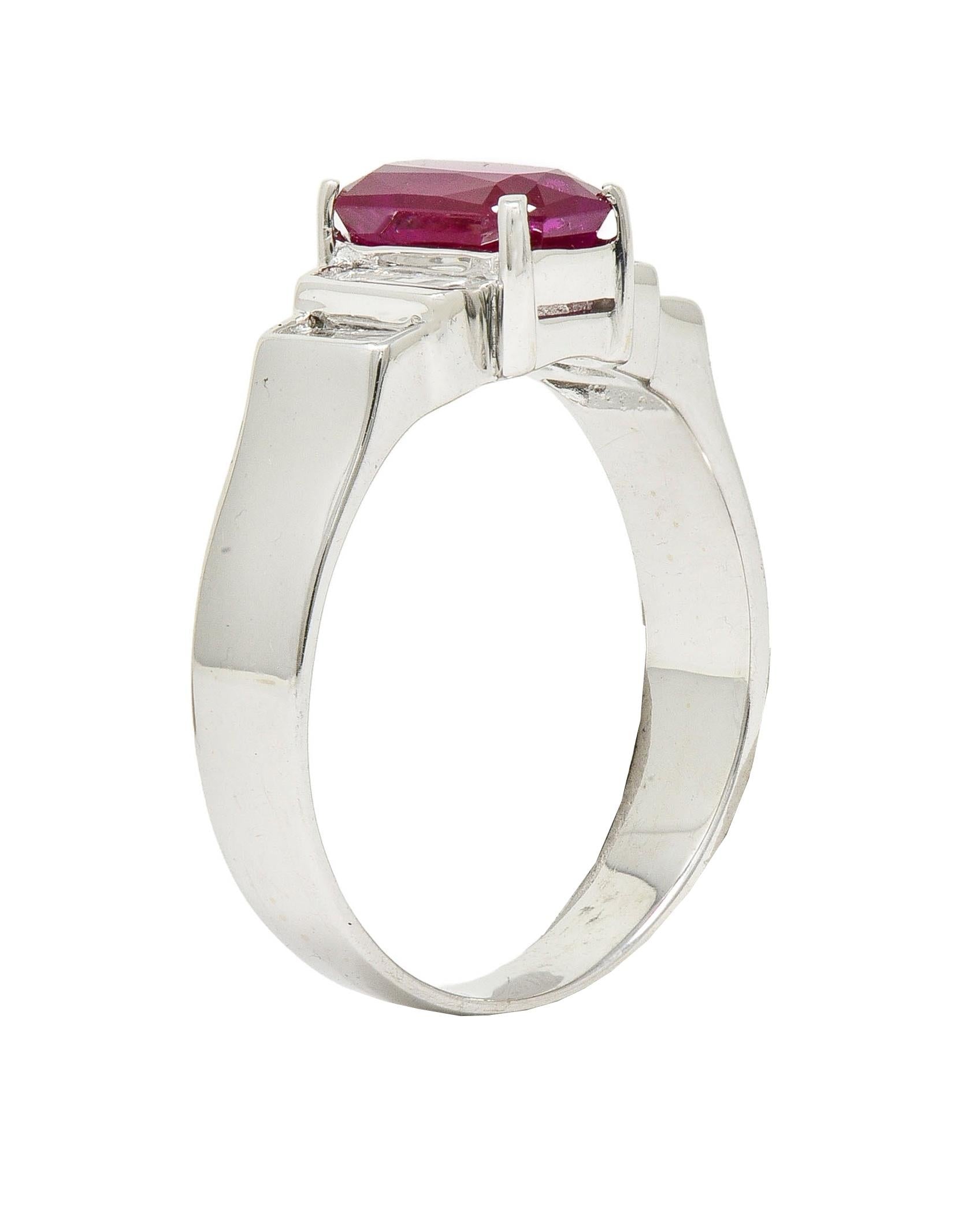 Contemporary 2.10 CTW Emerald Cut Ruby Diamond 18 Karat White Gold Ring
