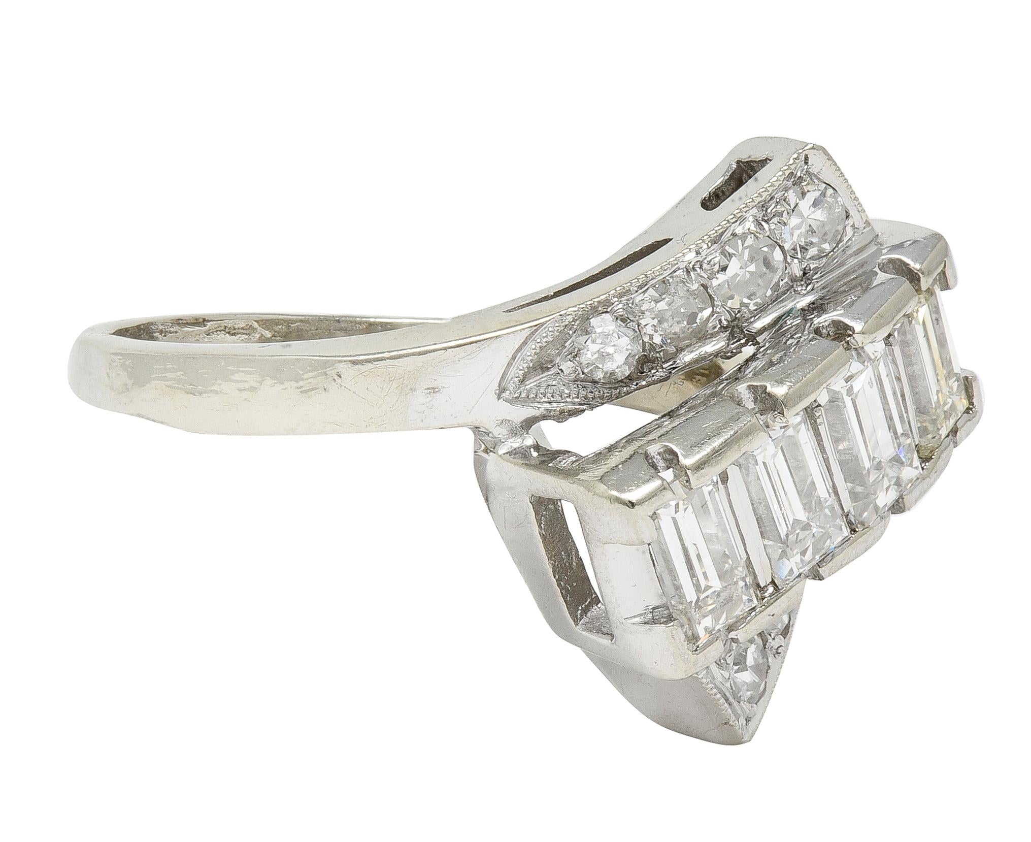 Mid-Century 1.00 CTW Diamond 14 Karat Gold Vintage Ribbon Bypass Ring