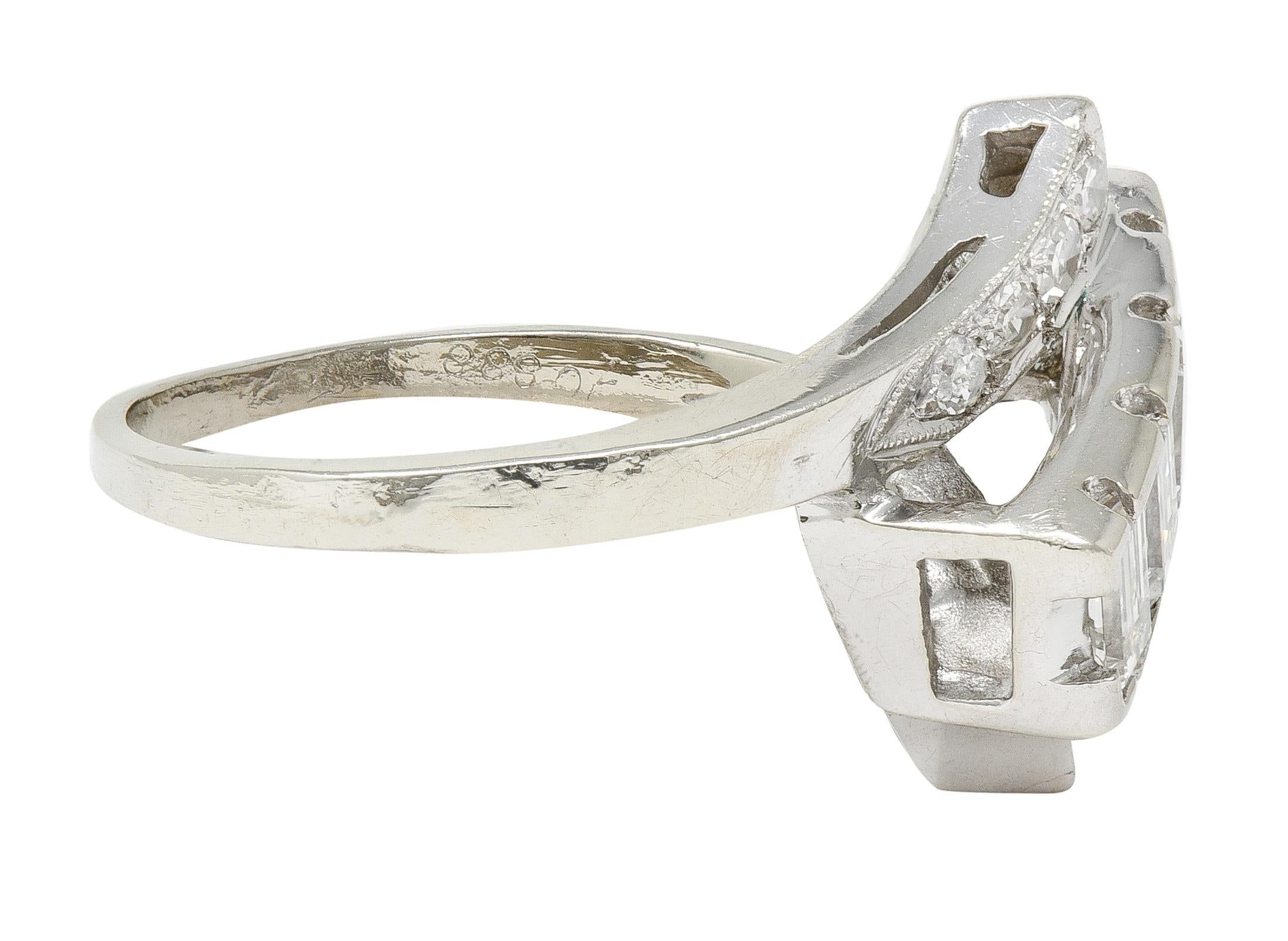 Mid-Century 1.00 CTW Diamond 14 Karat Gold Vintage Ribbon Bypass Ring