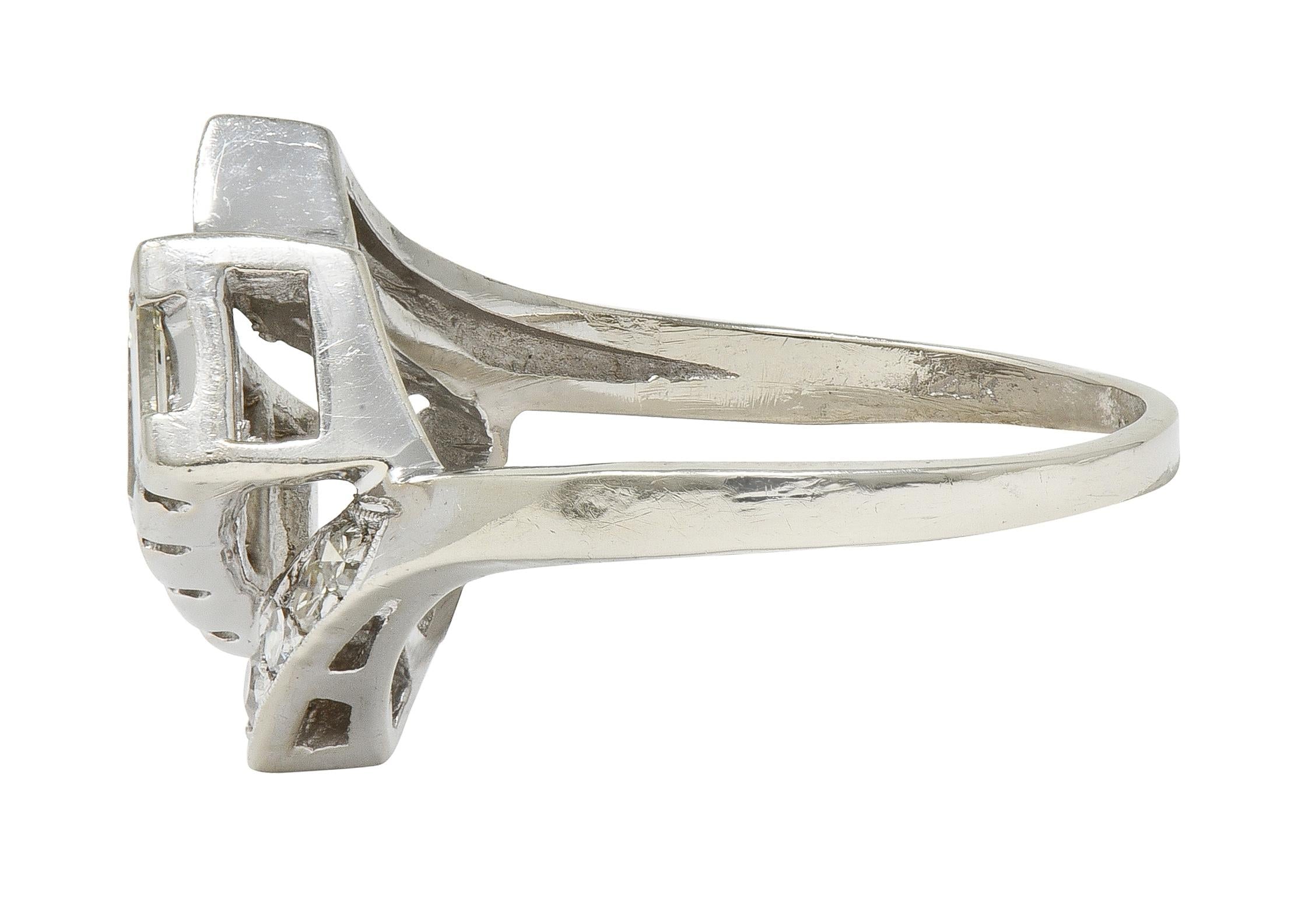 Mid-Century 1.00 CTW Diamond 14 Karat Gold Vintage Ribbon Bypass Ring