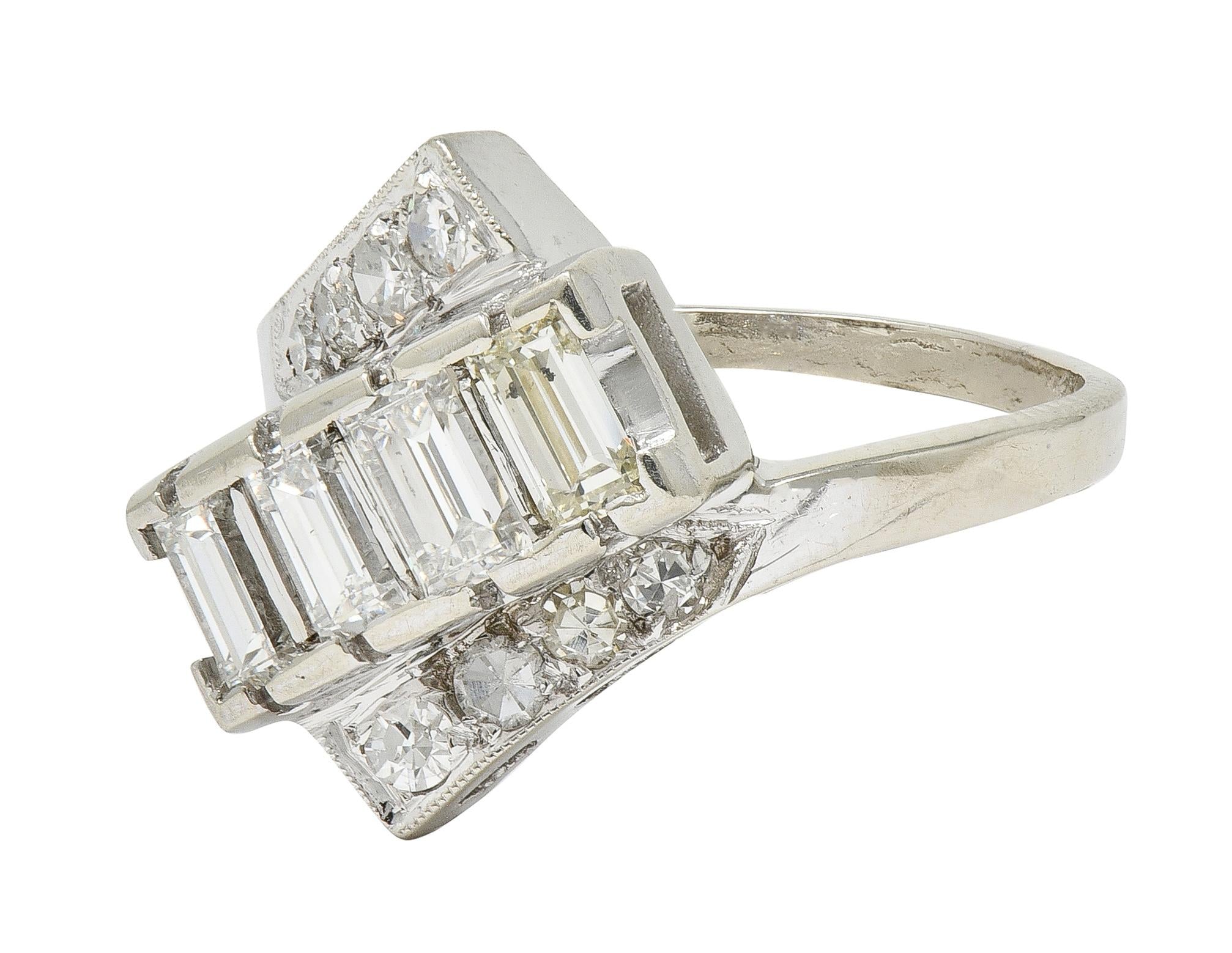 Mid-Century 1.00 CTW Diamond 14 Karat Gold Vintage Ribbon Bypass Ring