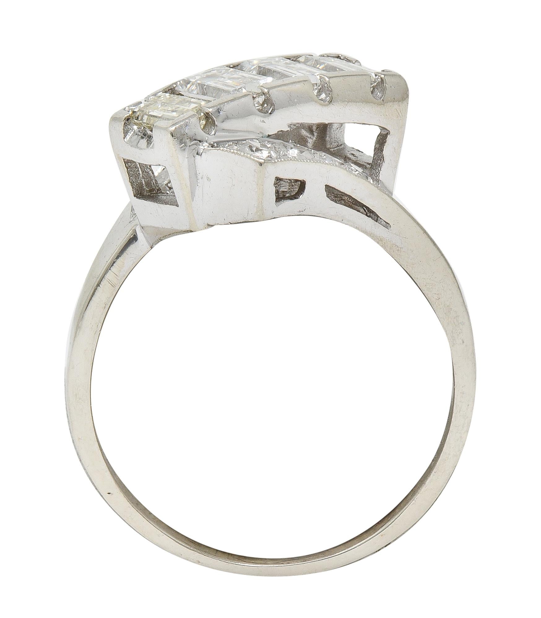 Mid-Century 1.00 CTW Diamond 14 Karat Gold Vintage Ribbon Bypass Ring