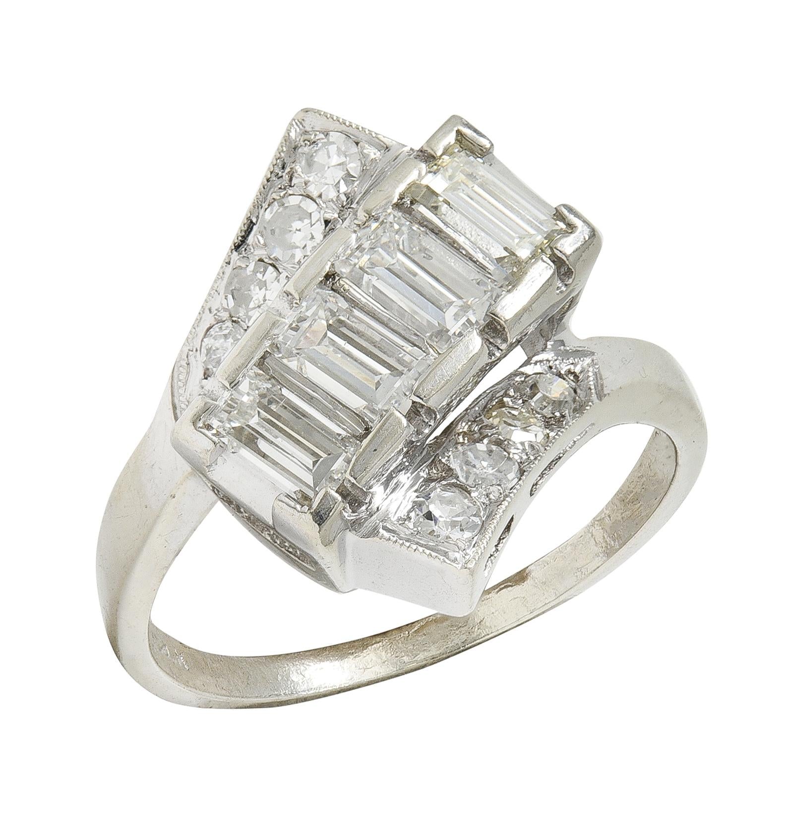 Mid-Century 1.00 CTW Diamond 14 Karat Gold Vintage Ribbon Bypass Ring
