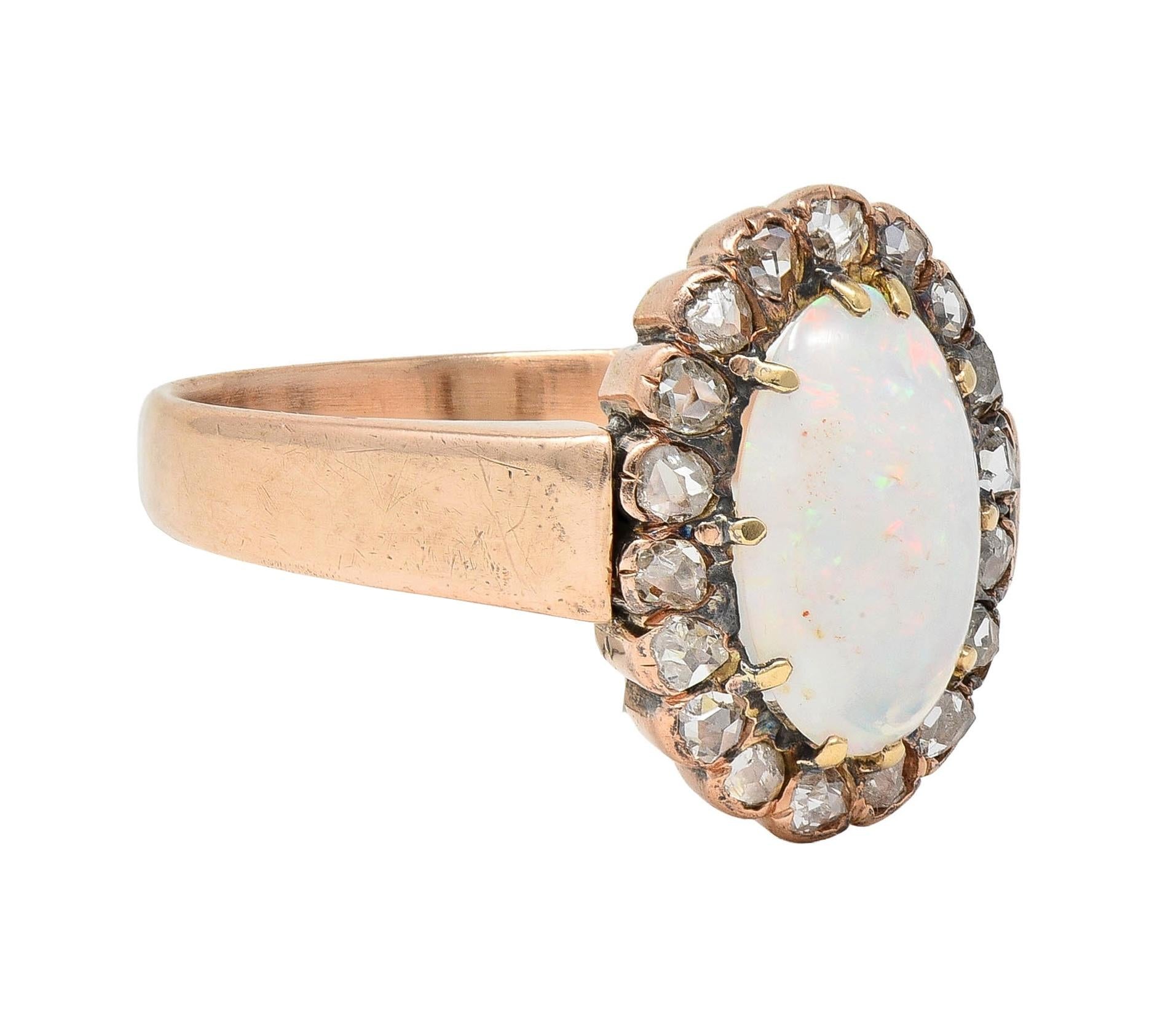 Victorian Opal Rose Cut Diamond 14 Karat Rose Gold Antique Halo Ring