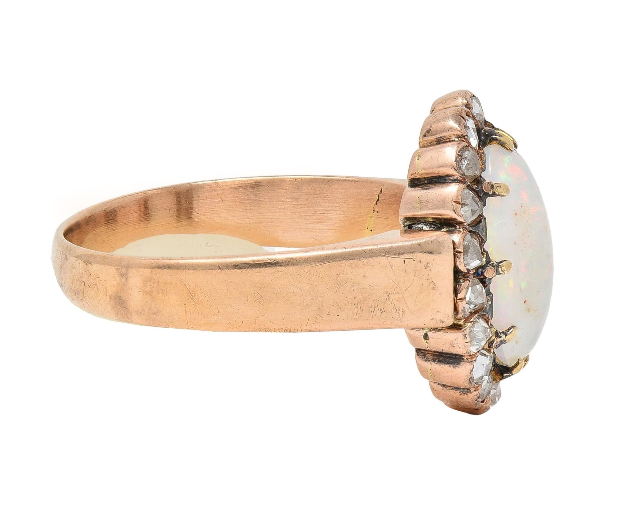 Victorian Opal Rose Cut Diamond 14 Karat Rose Gold Antique Halo Ring