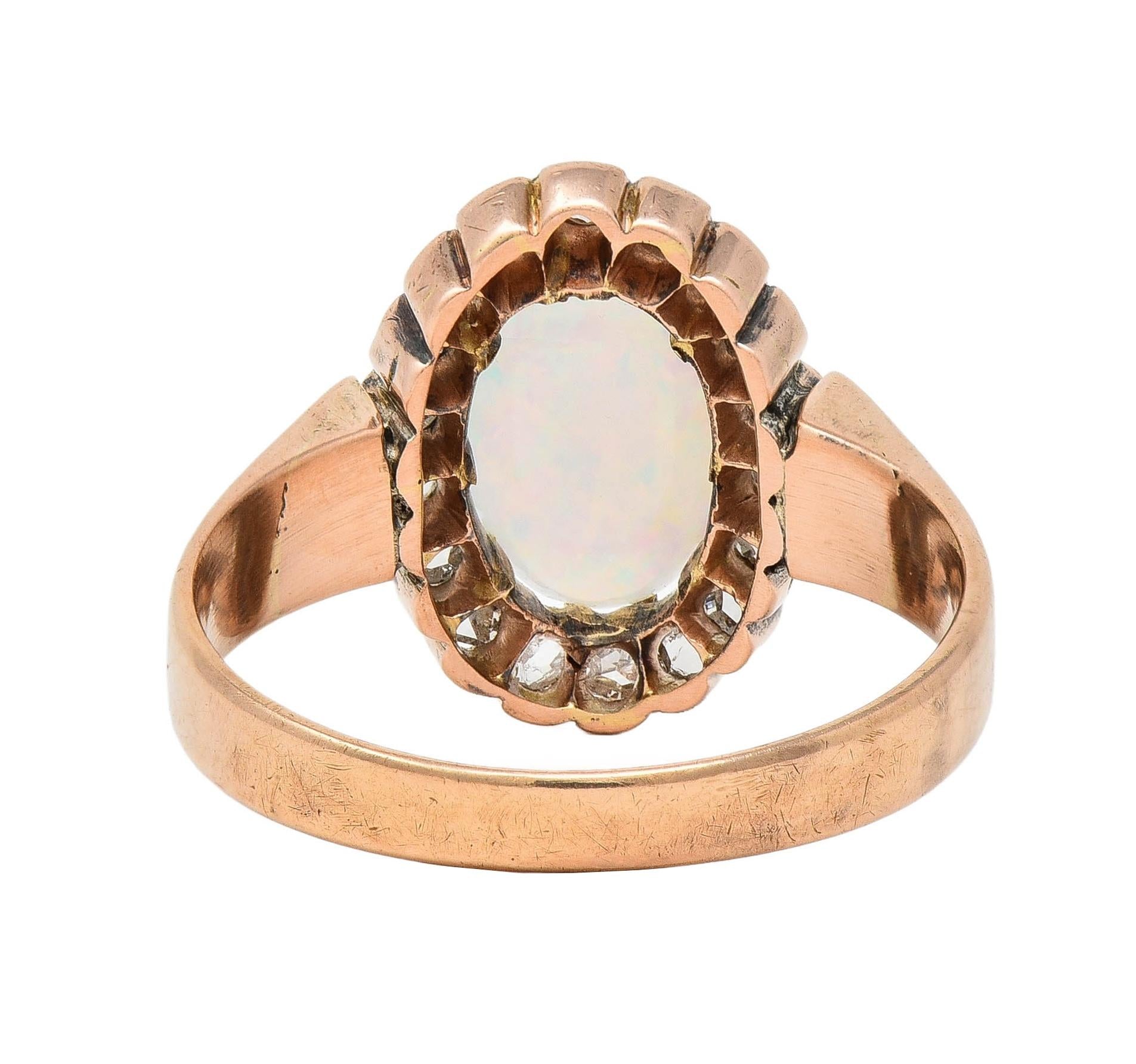 Victorian Opal Rose Cut Diamond 14 Karat Rose Gold Antique Halo Ring