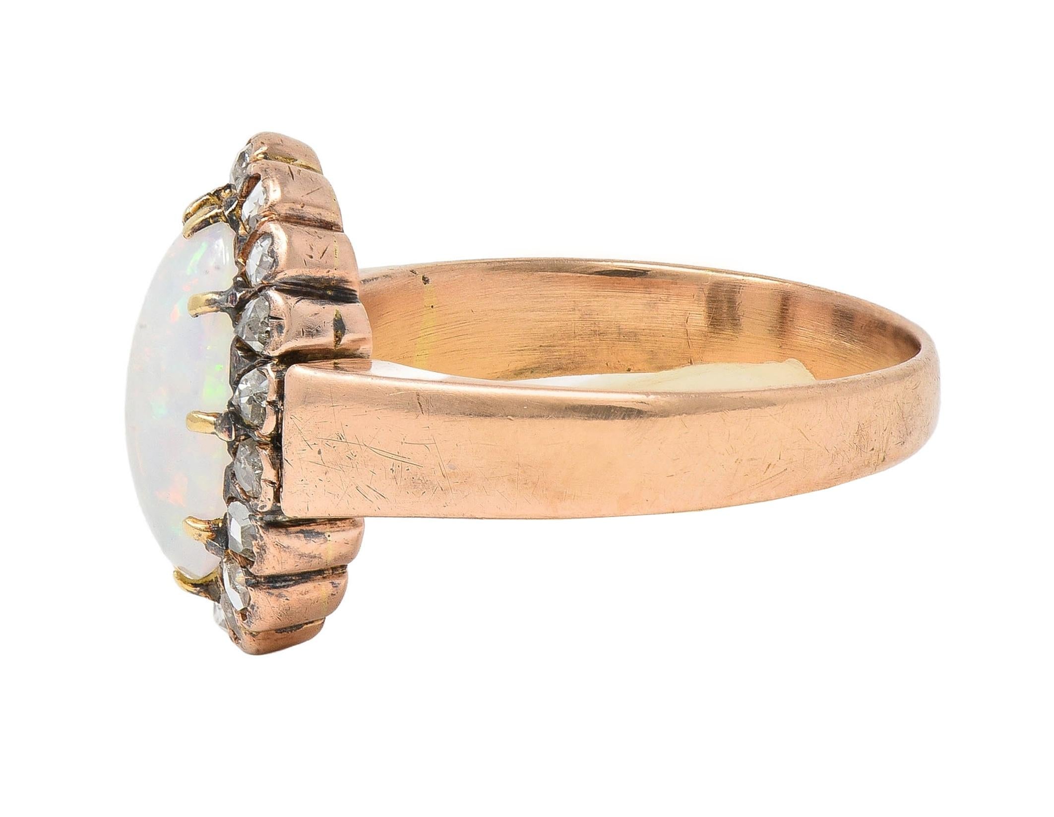 Victorian Opal Rose Cut Diamond 14 Karat Rose Gold Antique Halo Ring
