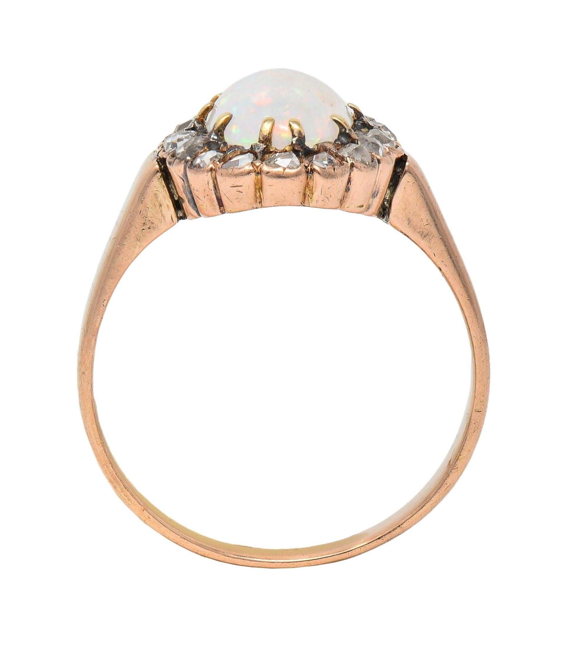 Victorian Opal Rose Cut Diamond 14 Karat Rose Gold Antique Halo Ring