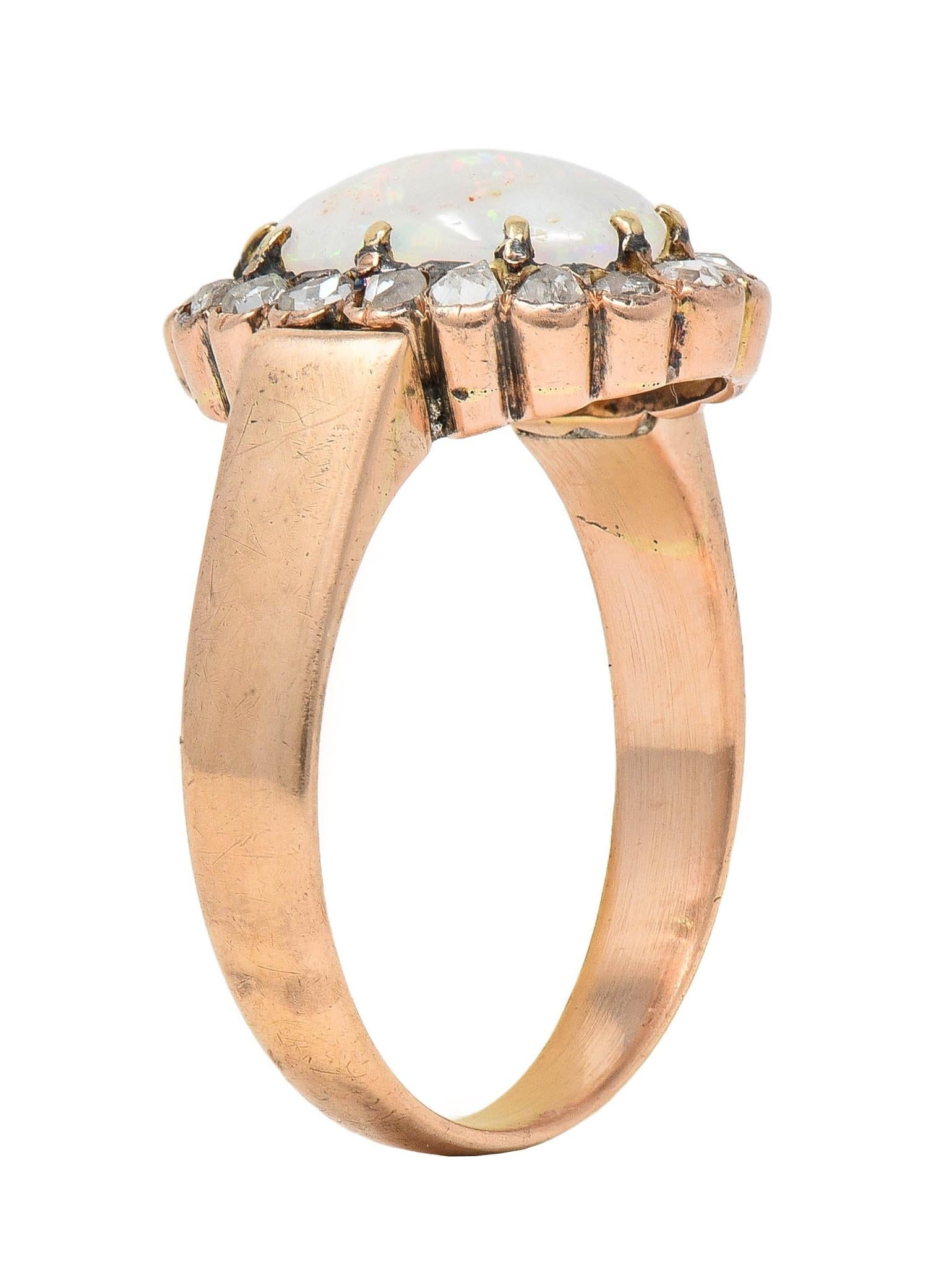 Victorian Opal Rose Cut Diamond 14 Karat Rose Gold Antique Halo Ring