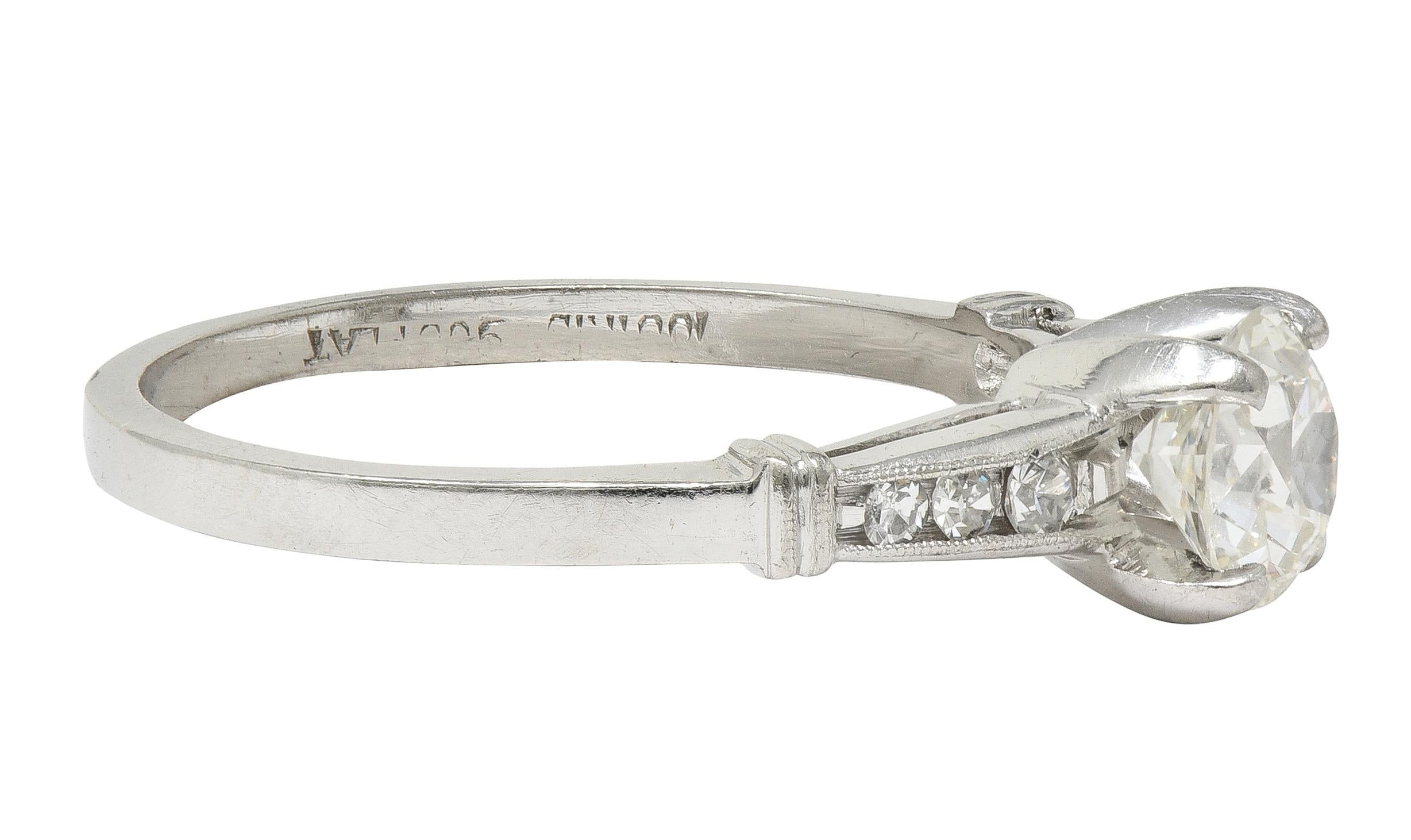 1950's Mid-Century 1.05 CTW Old European Cut Diamond Platinum Engagement Ring