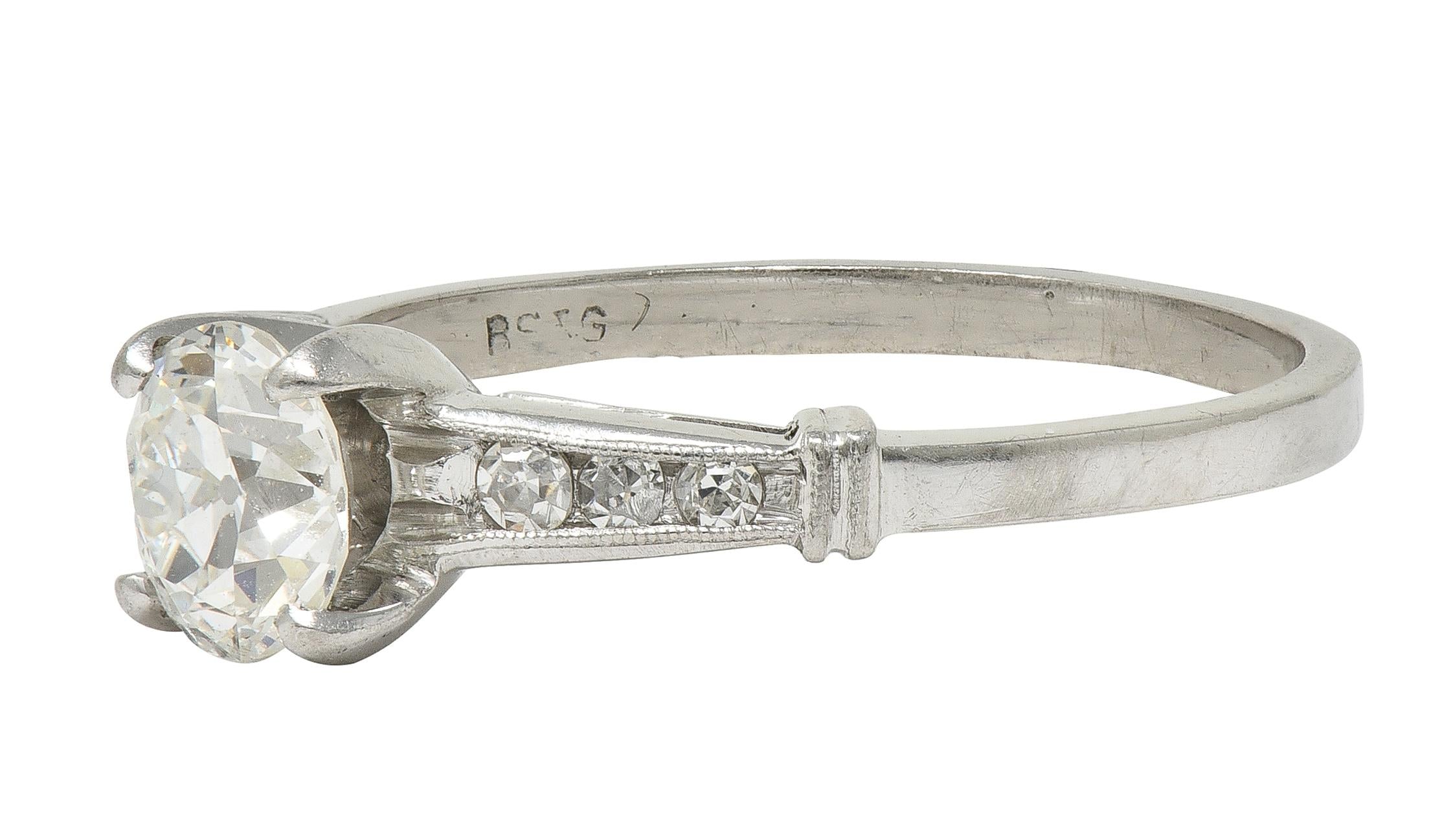 1950's Mid-Century 1.05 CTW Old European Cut Diamond Platinum Engagement Ring