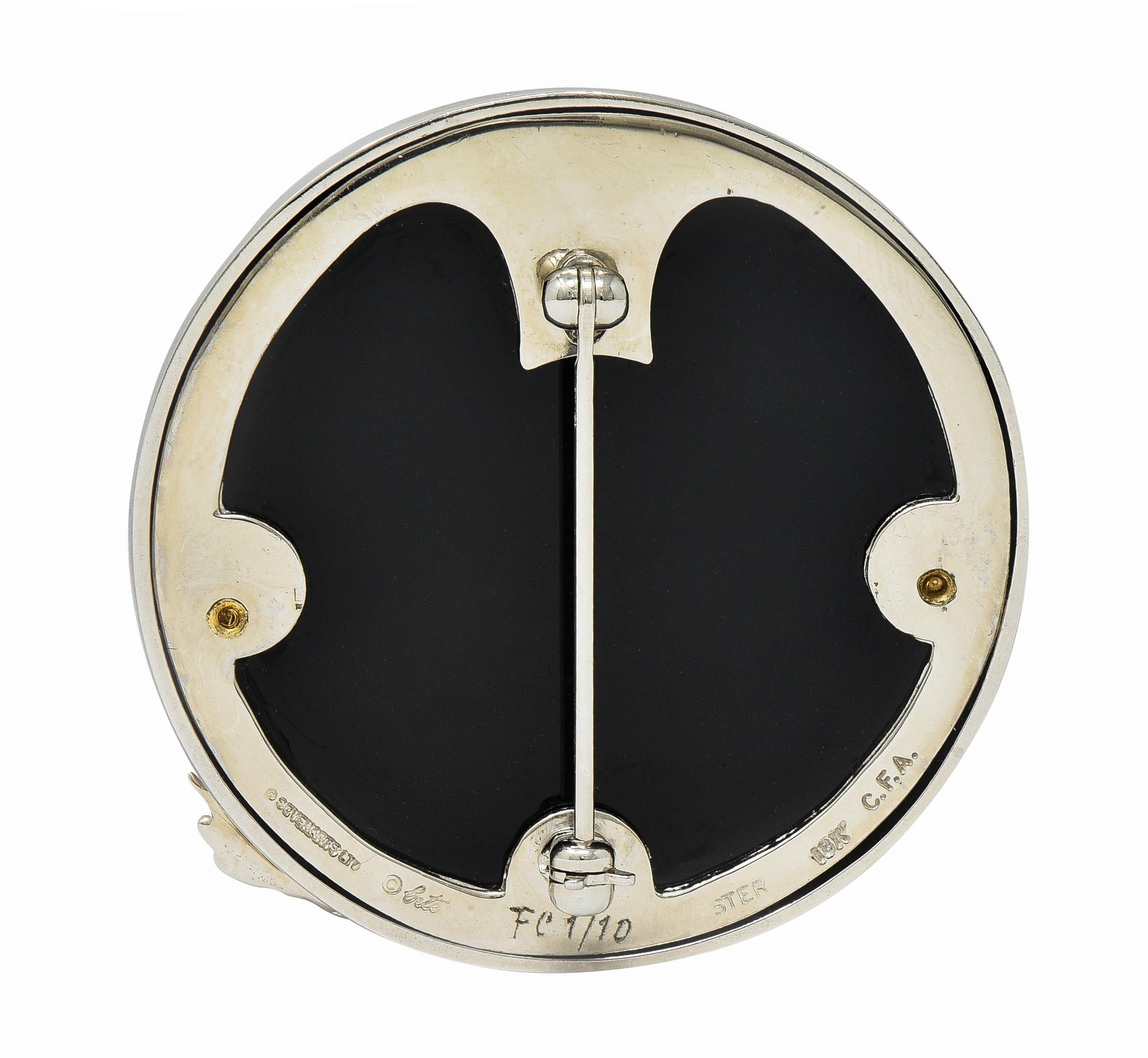 Erte 1980's Diamond Onyx 14 Karat Yellow Gold Silver Aphrodite Brooch Necklace