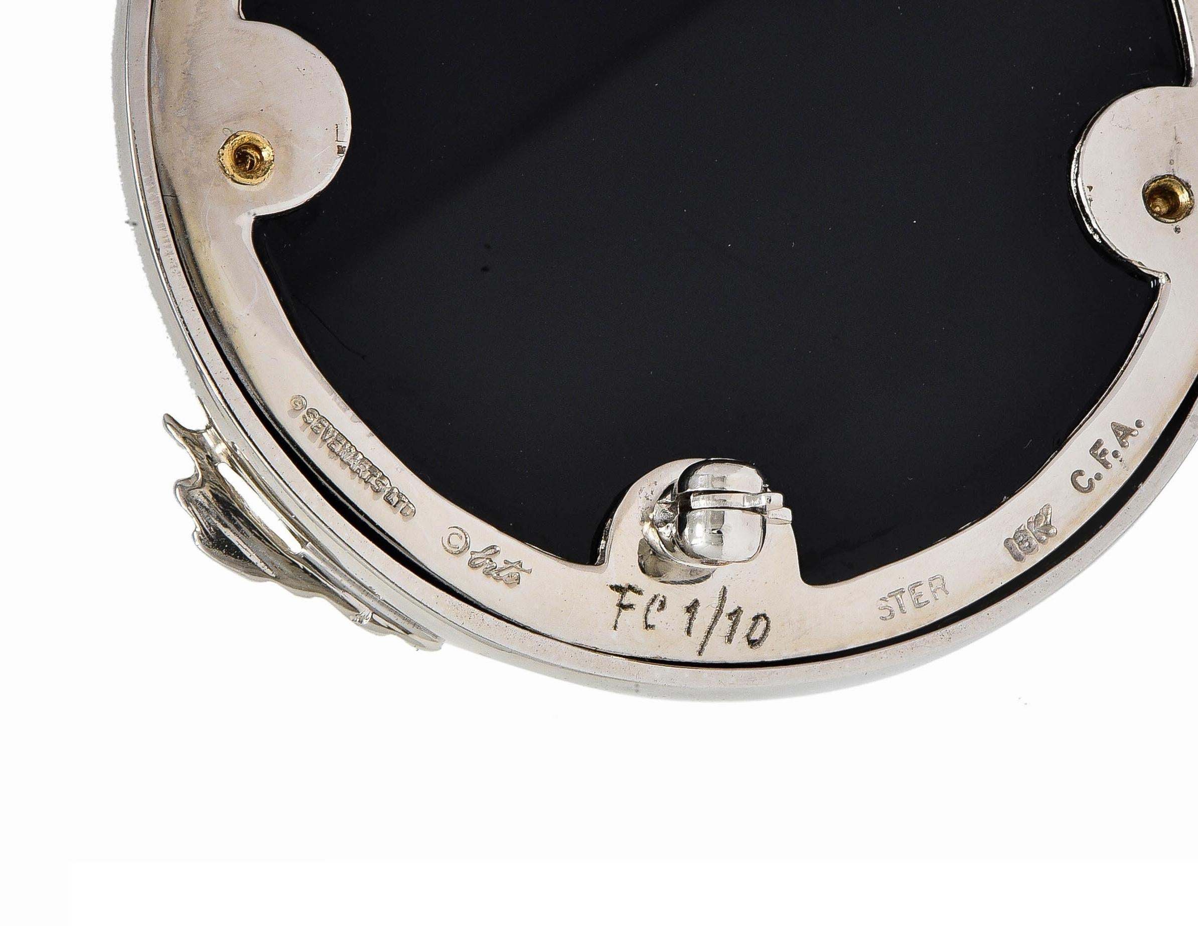 Erte 1980's Diamond Onyx 14 Karat Yellow Gold Silver Aphrodite Brooch Necklace