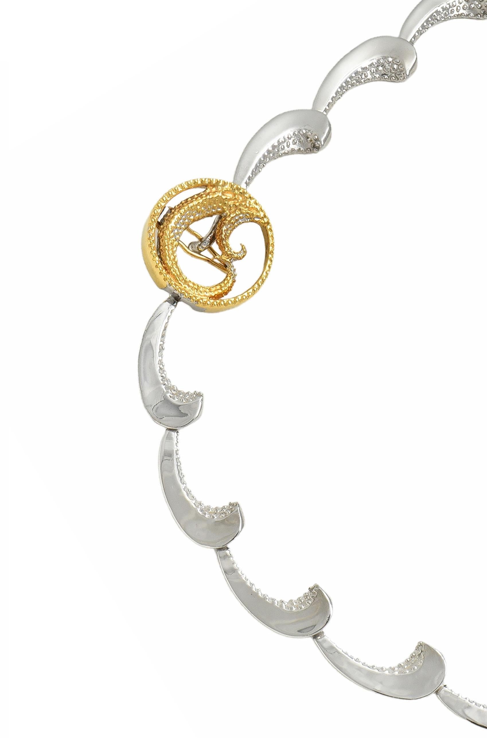 Erte 1980's Diamond Onyx 14 Karat Yellow Gold Silver Aphrodite Brooch Necklace