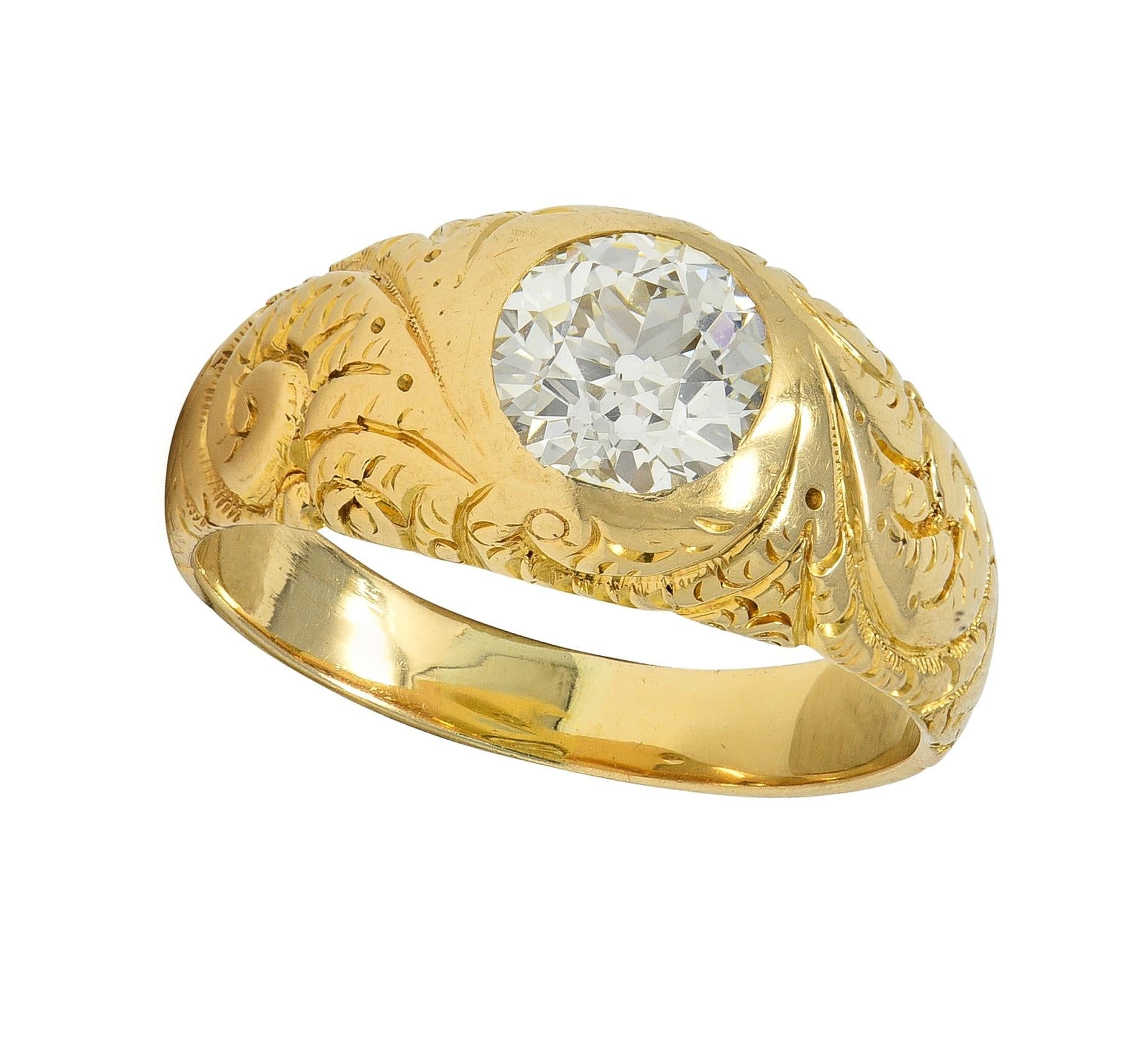 Art Nouveau 1.60 CTW Old Mine Cut Diamond 14K Gold Antique Engagement Ring