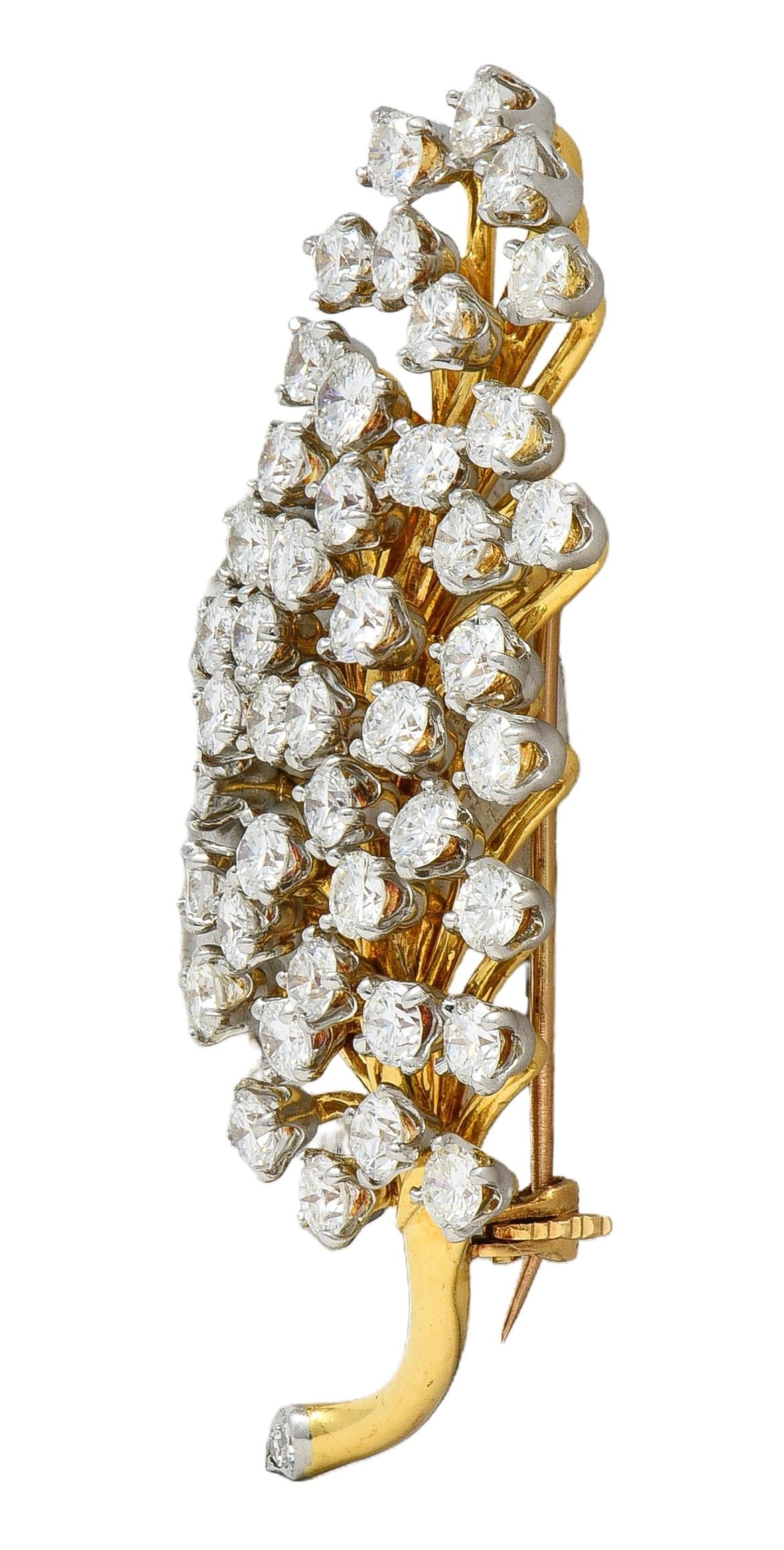 Mid-Century 3.50 CTW Diamond Platinum 18K Gold Vintage Foliate Brooch