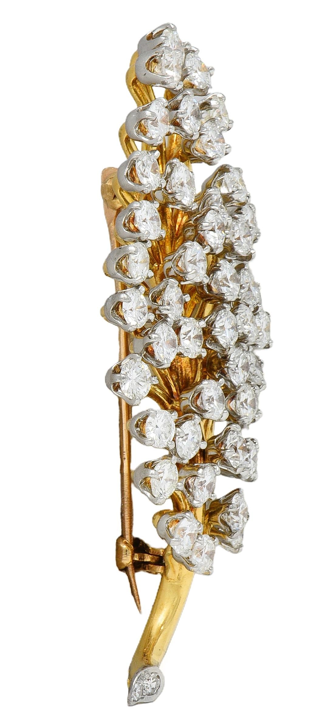 Mid-Century 3.50 CTW Diamond Platinum 18K Gold Vintage Foliate Brooch