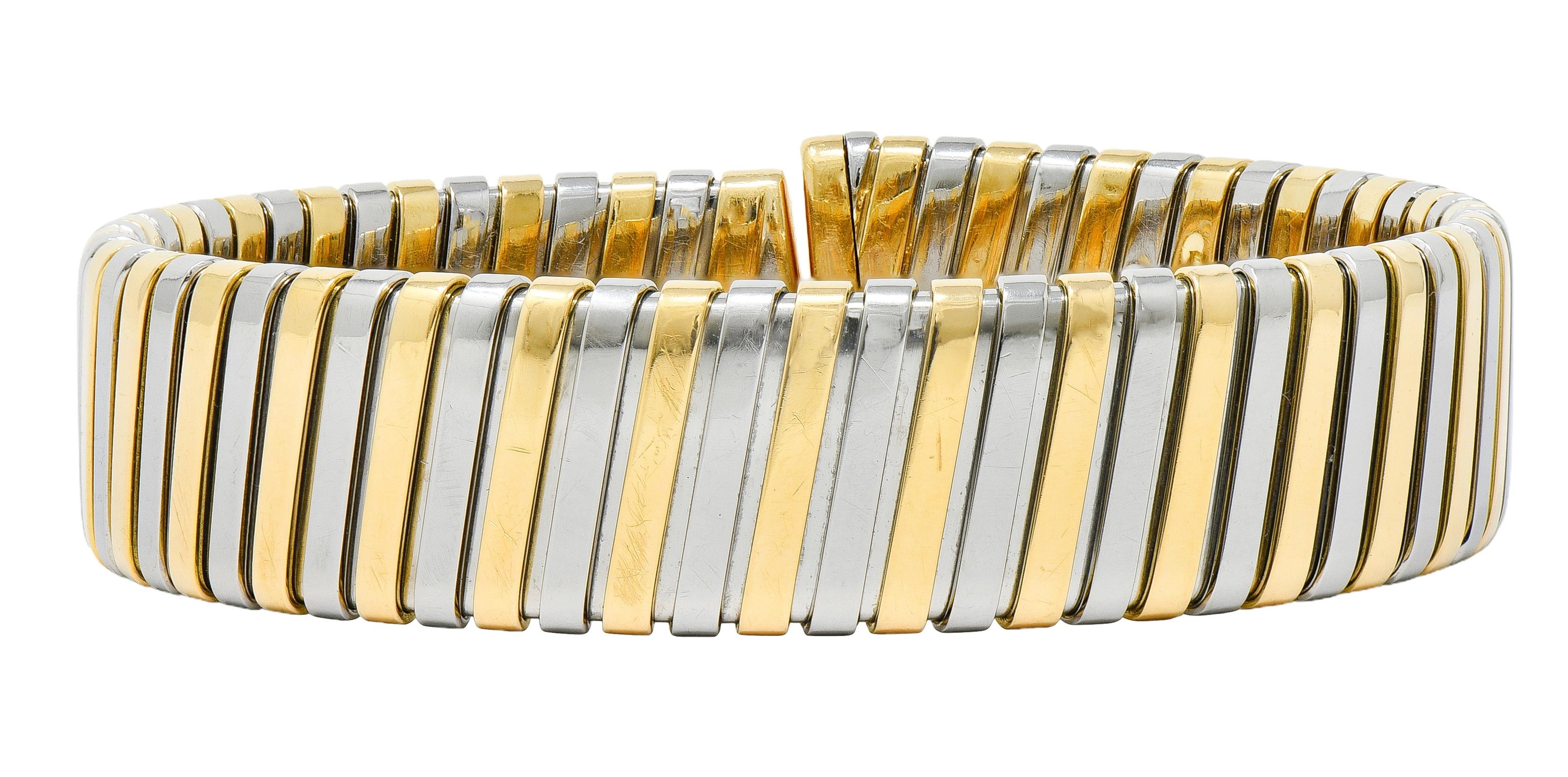 Bulgari 1990's 18 Karat Gold Stainless Steel Tubogas Vintage Cuff Bracelet