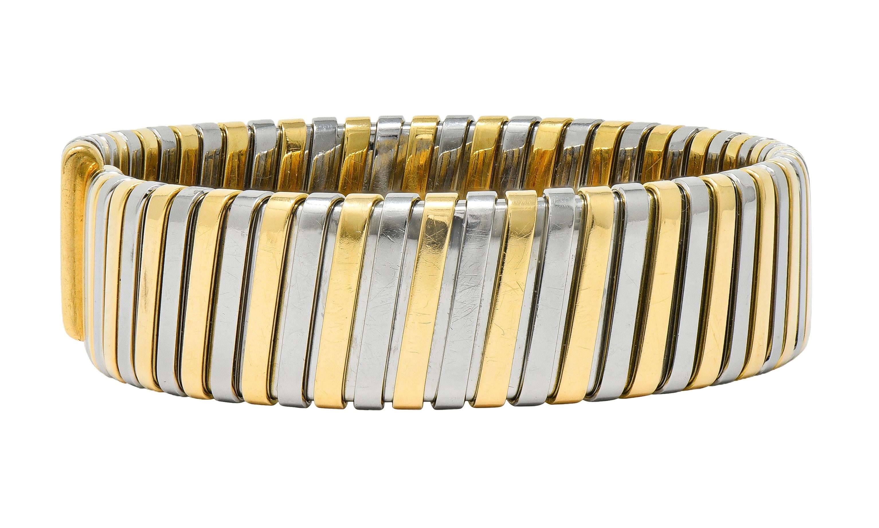Bulgari 1990's 18 Karat Gold Stainless Steel Tubogas Vintage Cuff Bracelet