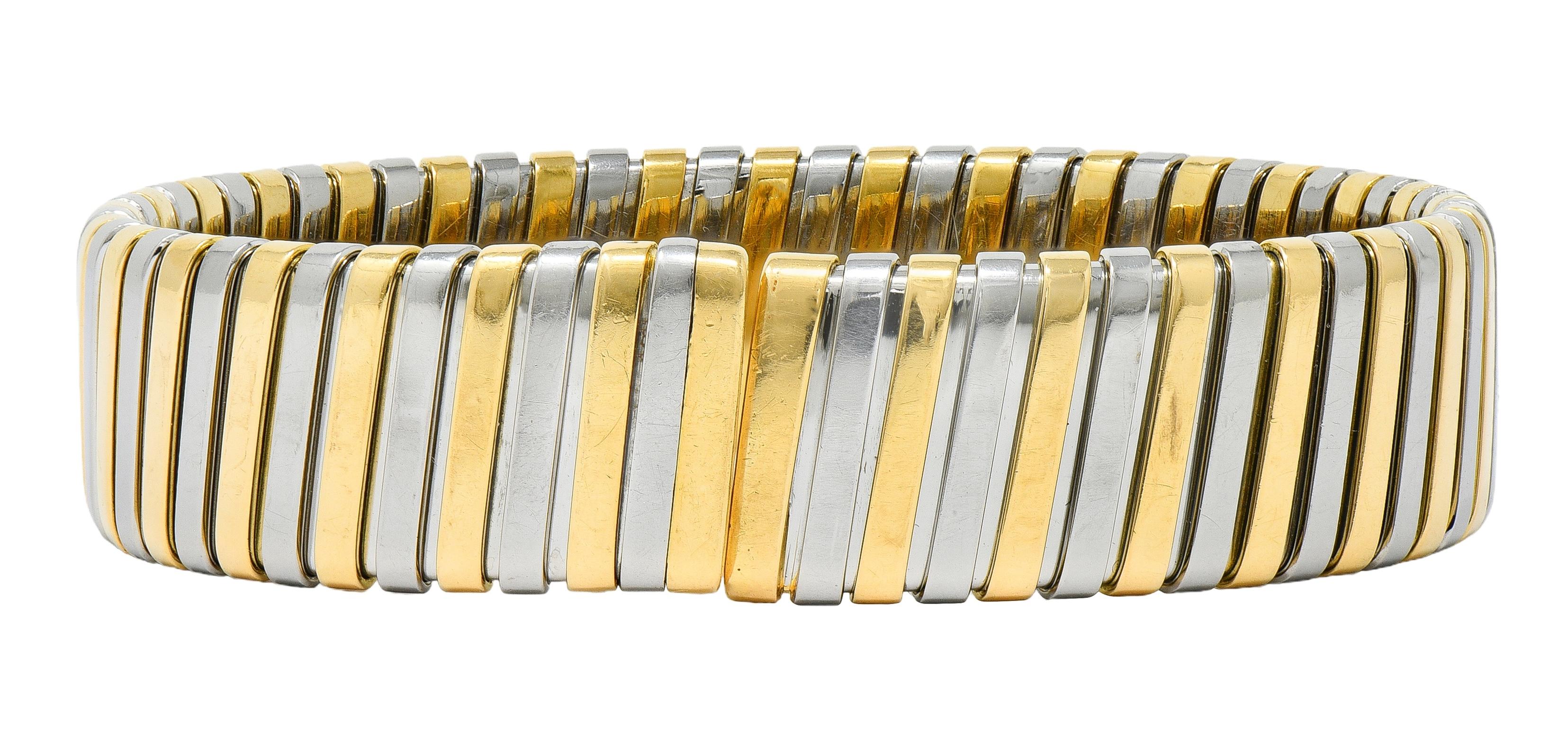 Bulgari 1990's 18 Karat Gold Stainless Steel Tubogas Vintage Cuff Bracelet