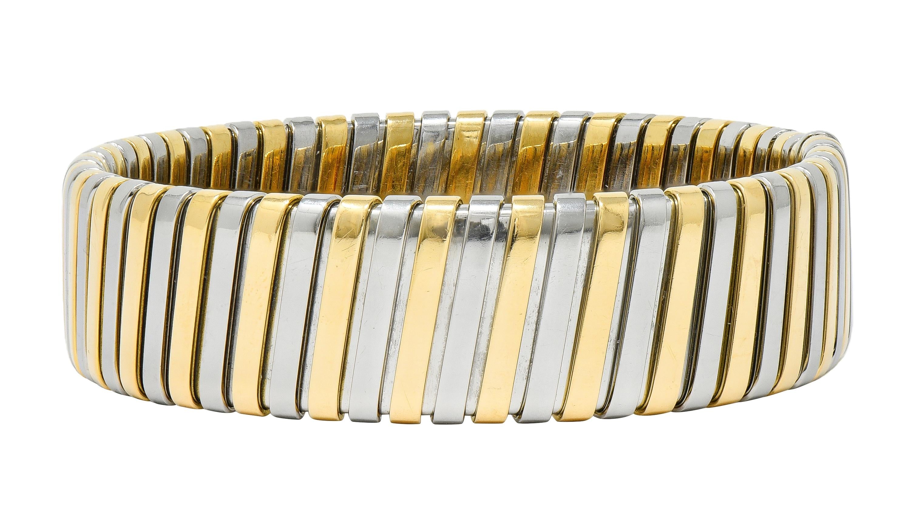 Bulgari 1990's 18 Karat Gold Stainless Steel Tubogas Vintage Cuff Bracelet