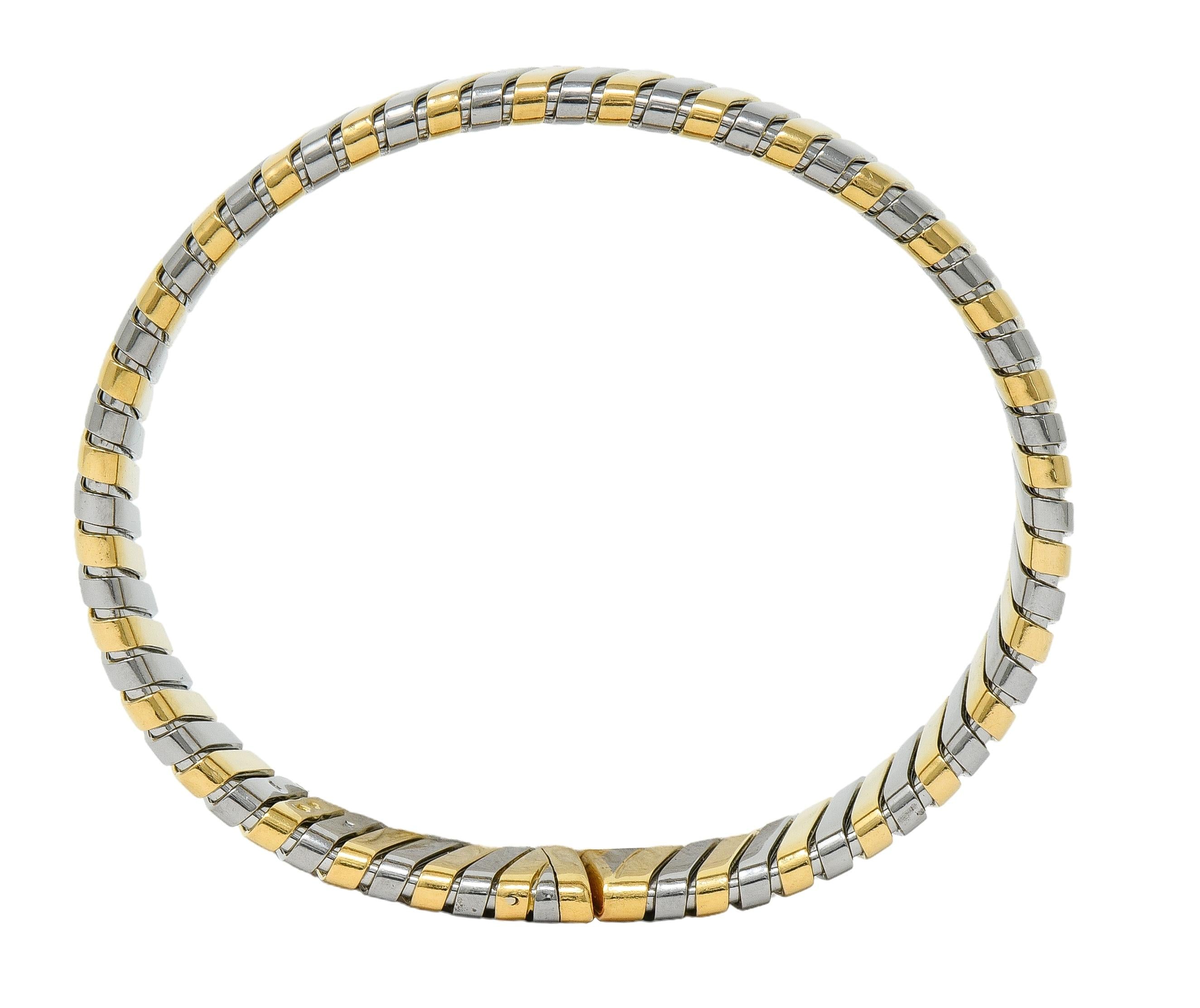 Bulgari 1990's 18 Karat Gold Stainless Steel Tubogas Vintage Cuff Bracelet