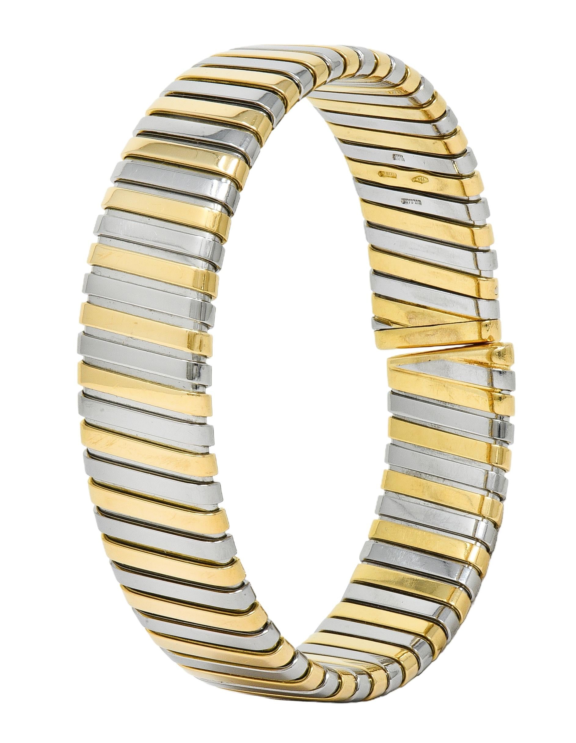 Bulgari 1990's 18 Karat Gold Stainless Steel Tubogas Vintage Cuff Bracelet