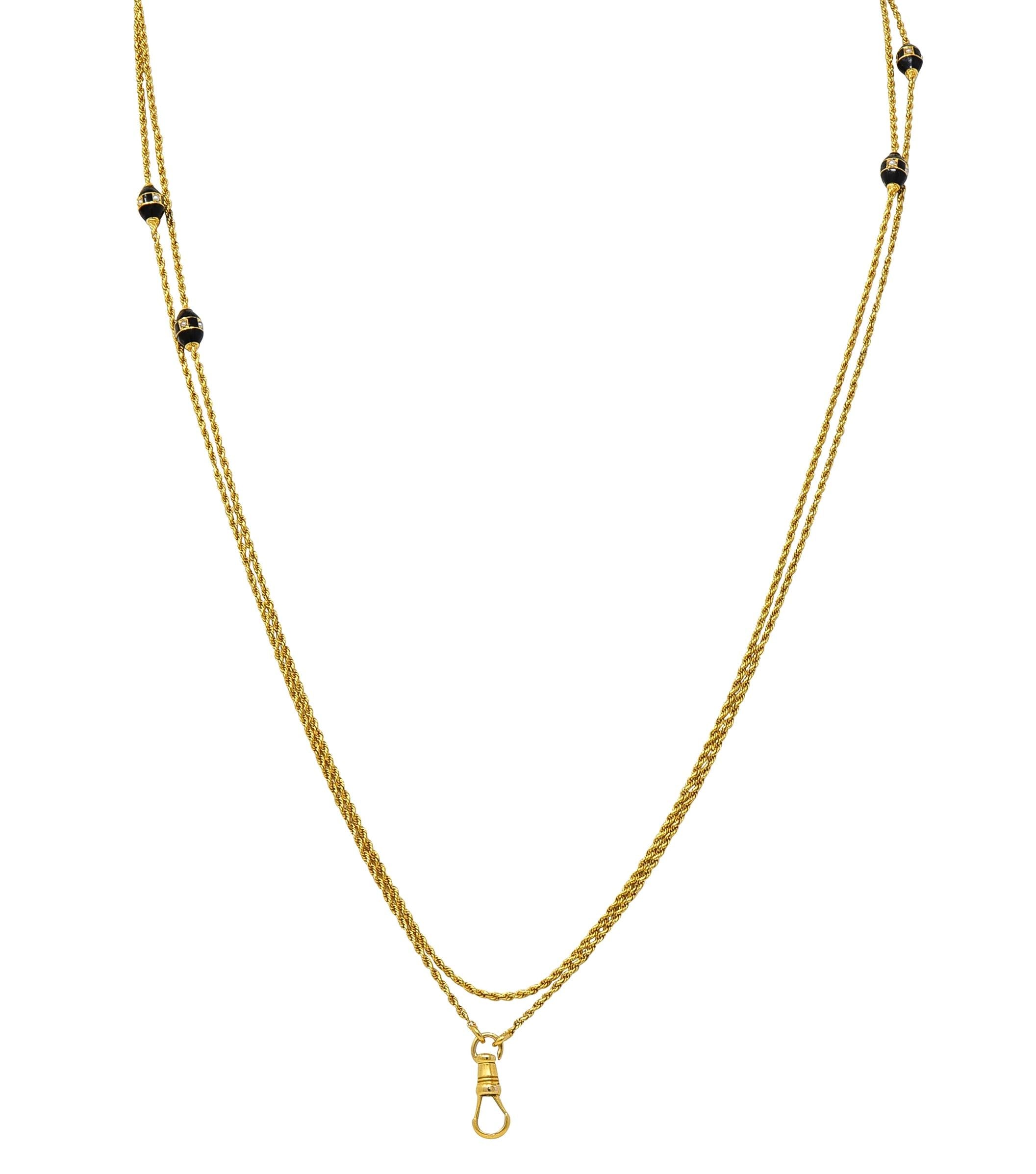 Carter Gough Victorian Pearl Enamel 14K Yellow Gold Antique Station Necklace