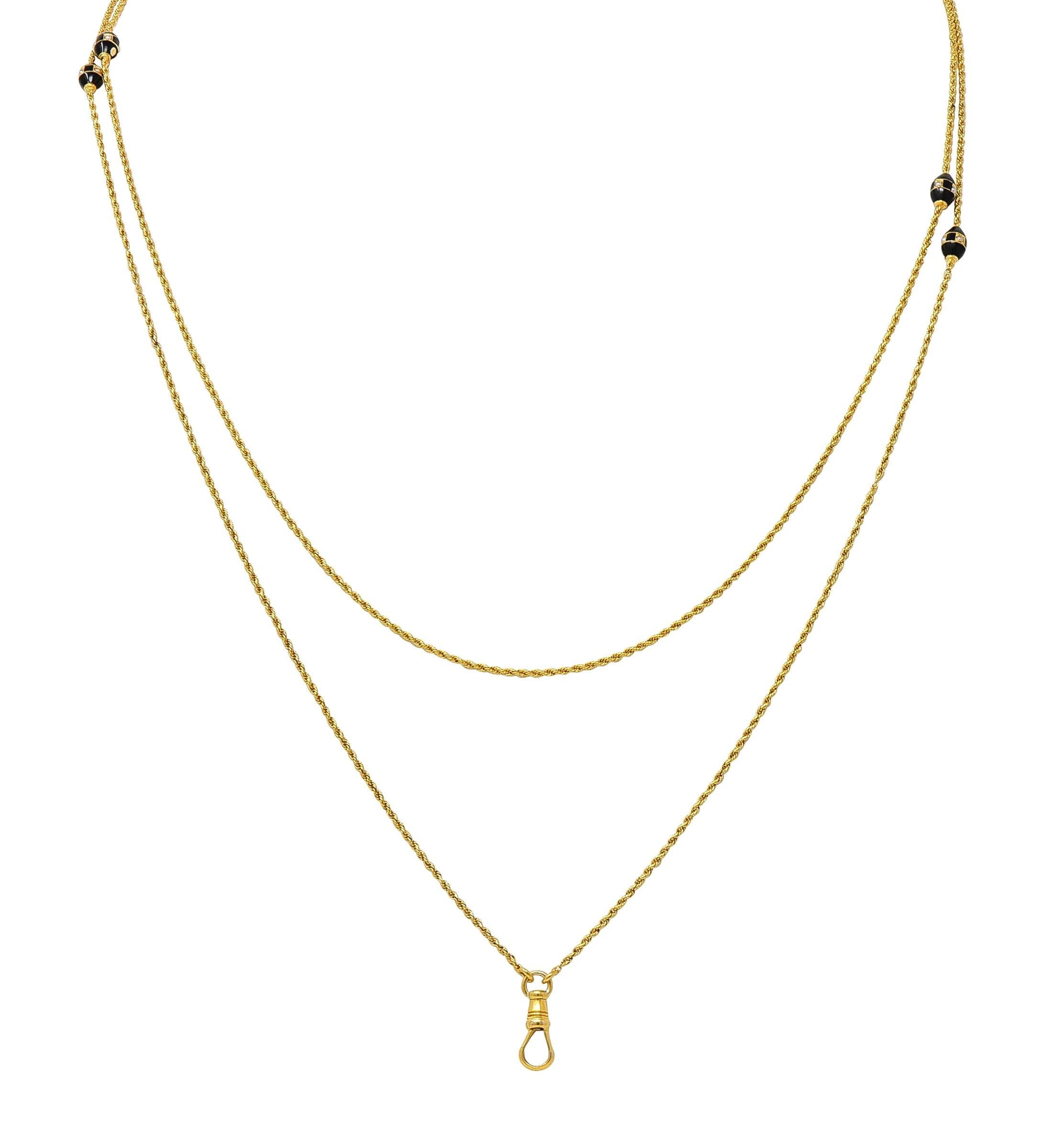 Carter Gough Victorian Pearl Enamel 14K Yellow Gold Antique Station Necklace