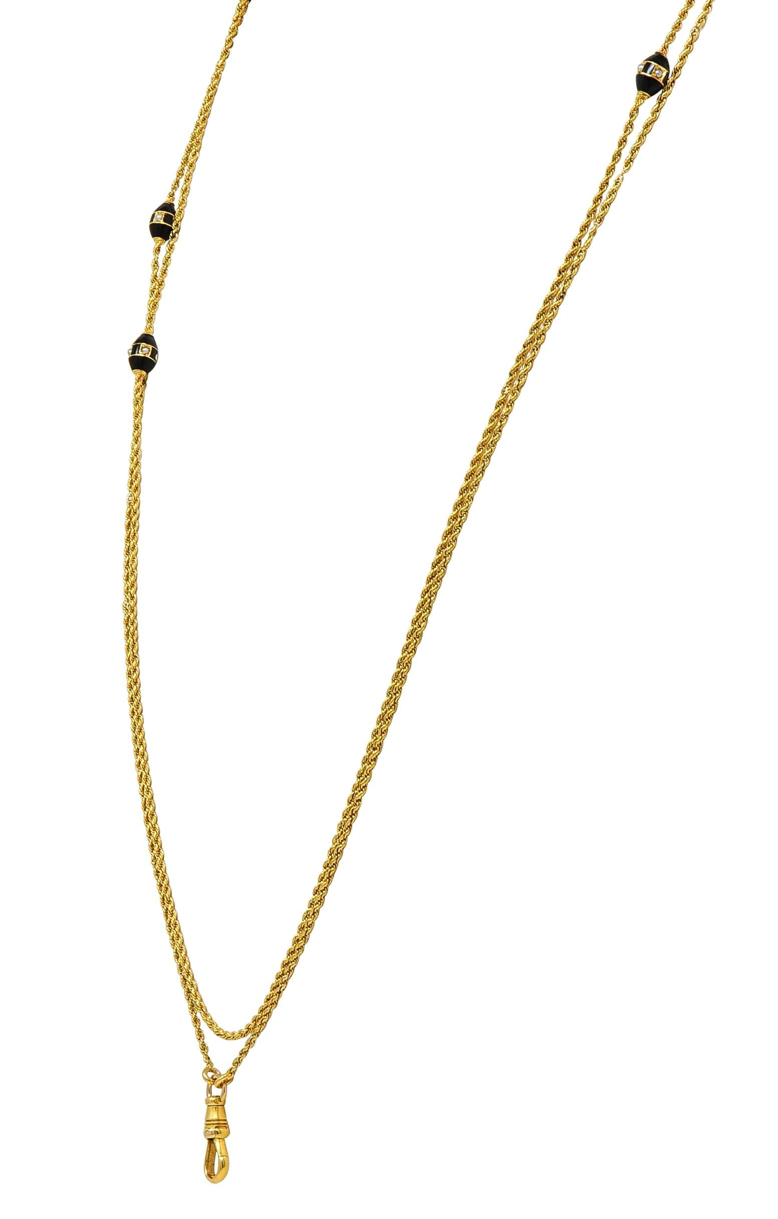 Carter Gough Victorian Pearl Enamel 14K Yellow Gold Antique Station Necklace