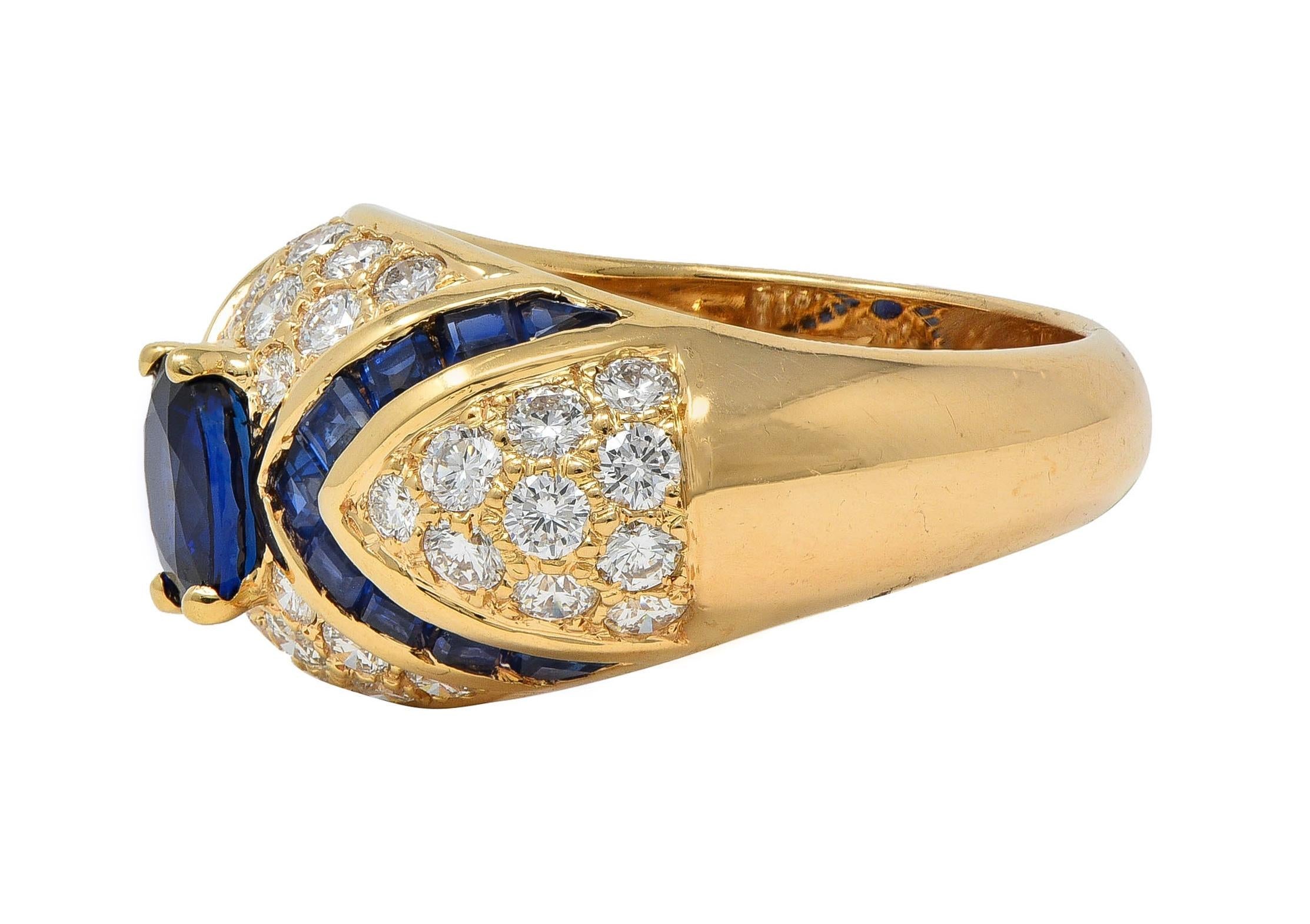 Oscar Heyman 1980's Sapphire Diamond 18 Karat Yellow Gold Vintage Bombé Ring