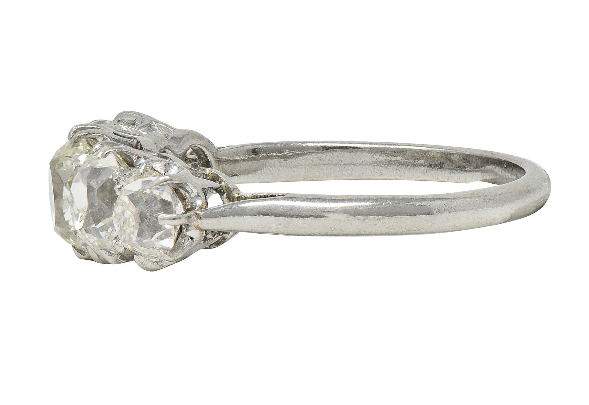 Edwardian 3.10 CTW Old Mine Cut Diamond Platinum Antique Band Ring