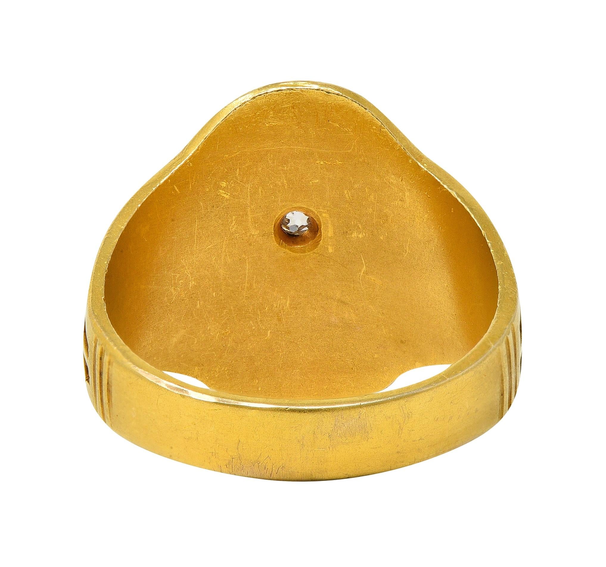 Early Art Deco Diamond 14 Karat Yellow Gold Antique Free Mason Eagle Signet Ring