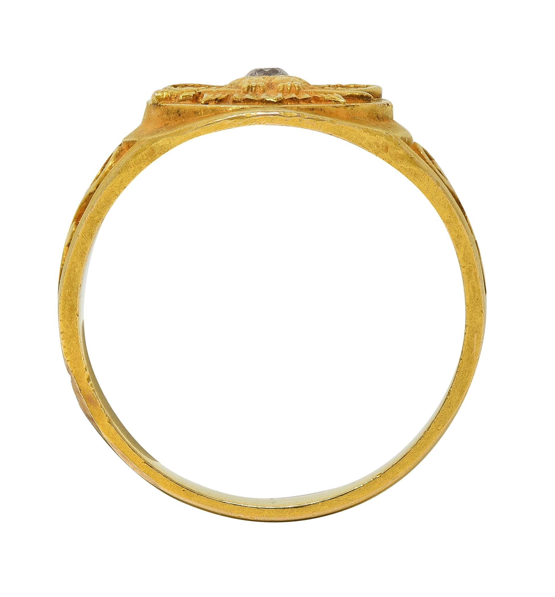 Early Art Deco Diamond 14 Karat Yellow Gold Antique Free Mason Eagle Signet Ring